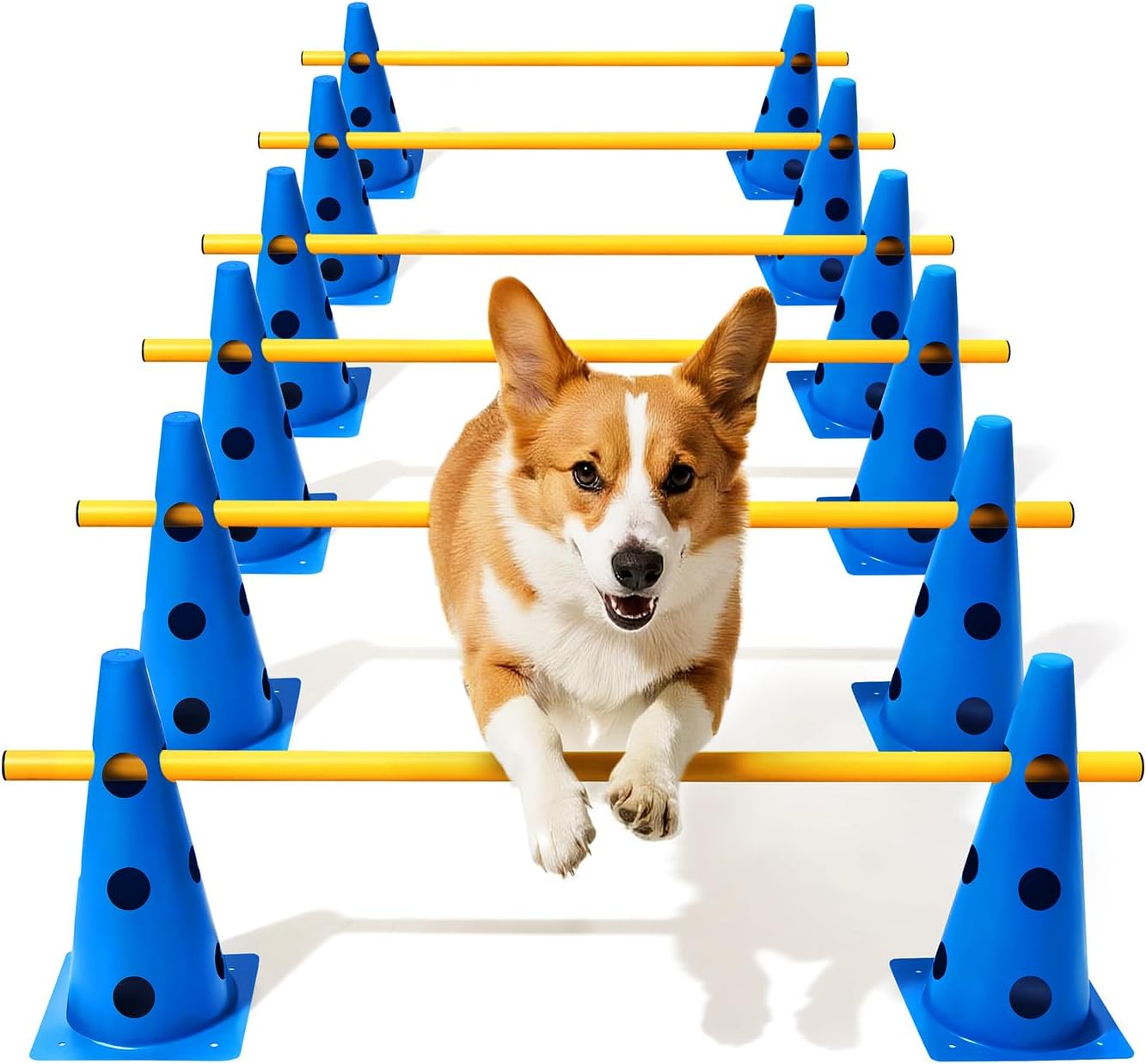 Dog Agility Course Backyard Set, Dog Agility Hurdle Cone Set with Height Adjustable Crossbar for Rehabilitation & Beginners, Dog Agility Equipment for Dog Obstacle Course – 12 Inch