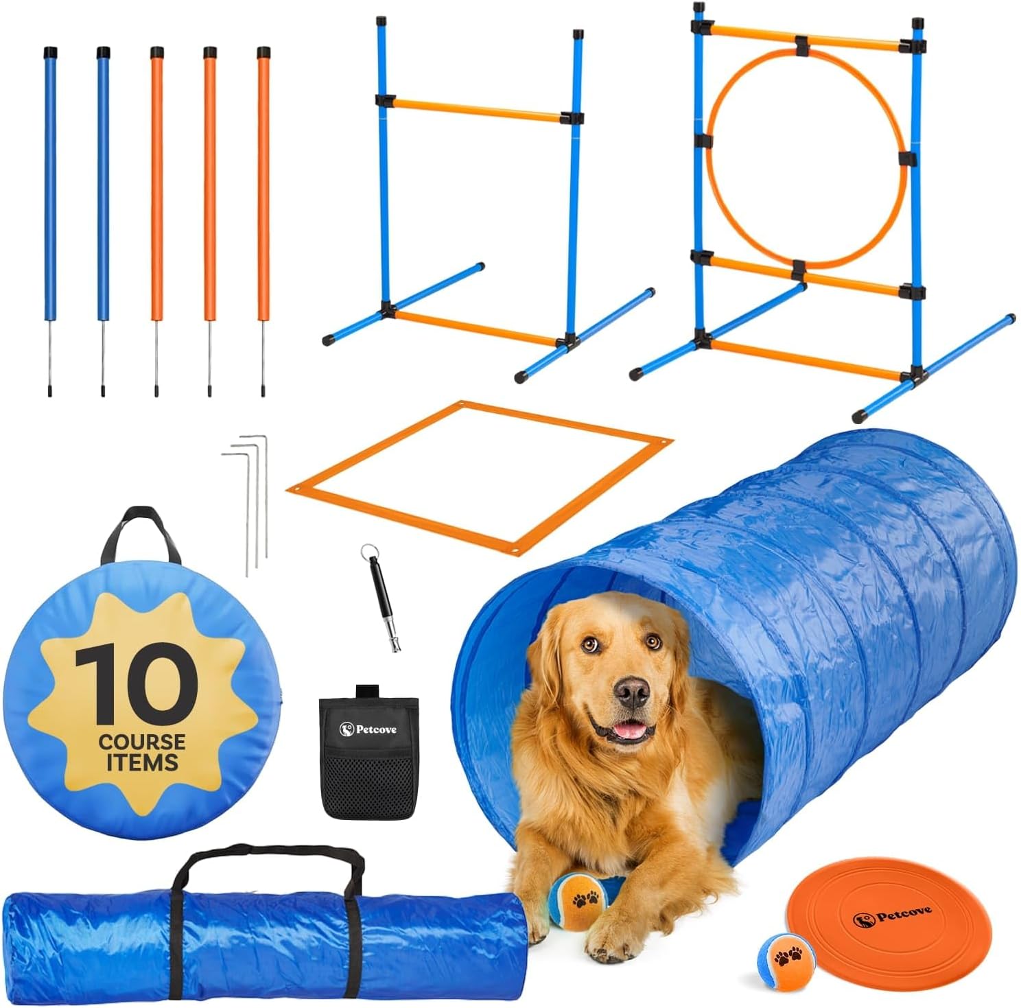Dog Agility Set – Backyard Obstacle Course with Jumps, Tunnel and Training Equipment – Dog Agility Course Backyard Set – Assembles in Minutes – Includes Carrying Bags for Transport & Storage