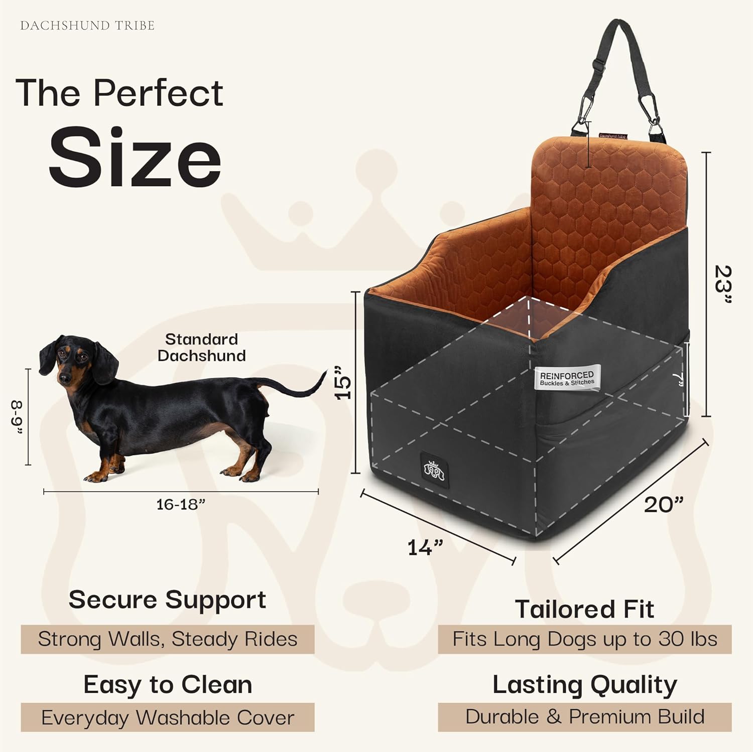 Dog Car Seat for Small Dogs; Small Dog Bed for Car; Machine Washable Cover, Scratch & Water Resistant, Adjustable Height, Non-Slip Base (Royal Black, Small/Medium)