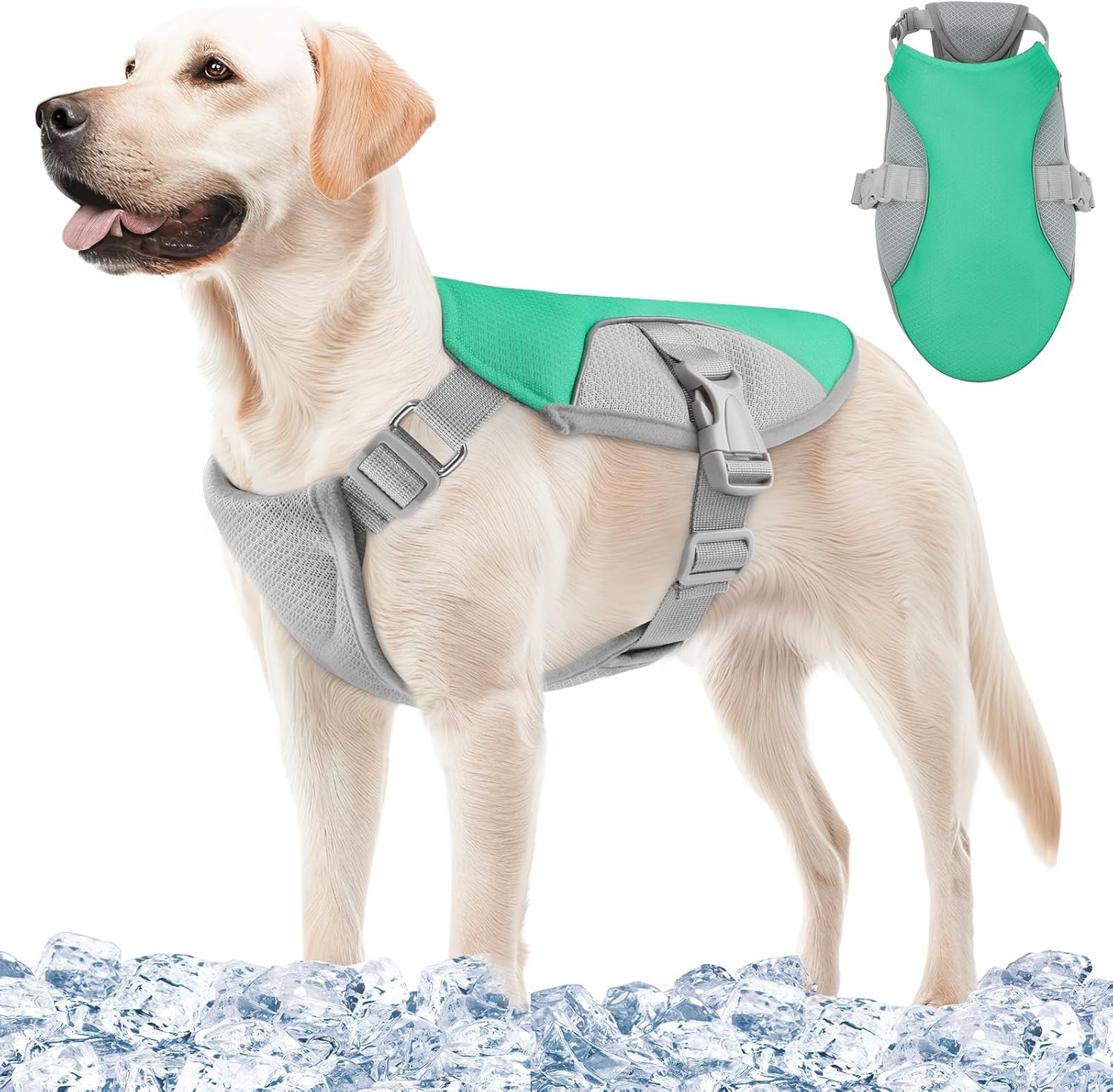 Dog Cooling Vest Harness UV Protection Pet Cooler Jacket with Adjustable Buckle for Summer Beach and Hiking Green-Large