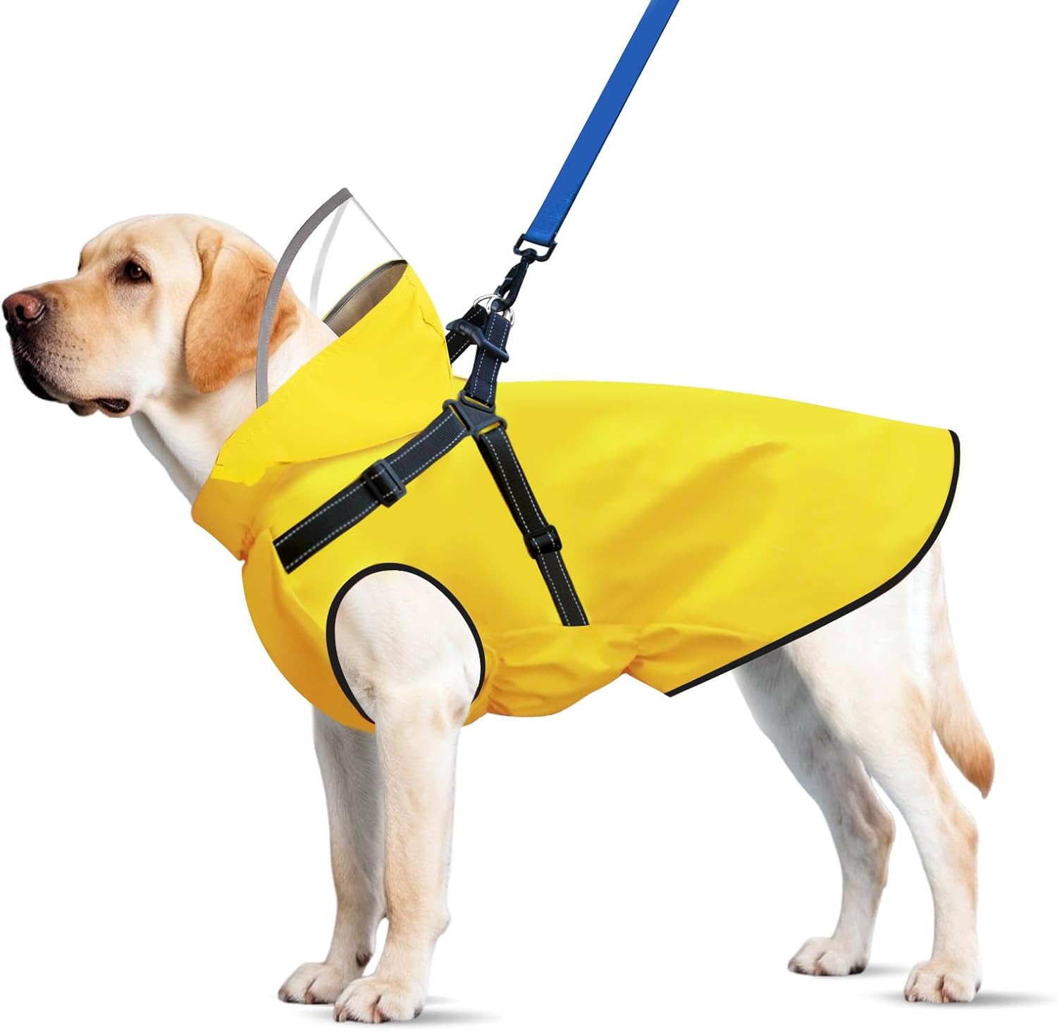 Dog Raincoat, Rain Jacket with Reflective Harness and Removable Clear Hood, Breathable Dogs Rain Coat Poncho, Lightweight Water Proof Clothes for Small Medium Large Dogs Puppies (Yellow) (X-Large)
