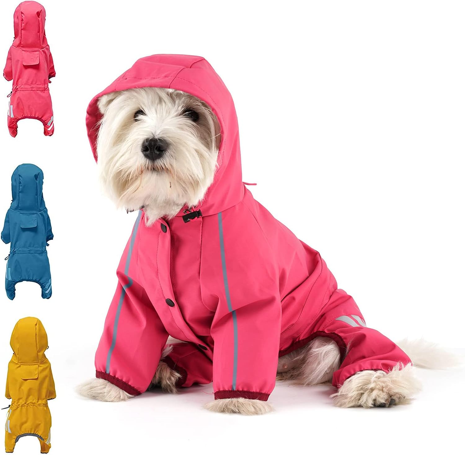 Dog Raincoat, Waterproof Dog Rain Jacket with Hood, Rain Coat with Leash Hole, Reflective Strap for Small Medium Dogs, Outdoor Adventures/Walking Lightweight Puppy（Pink,M）