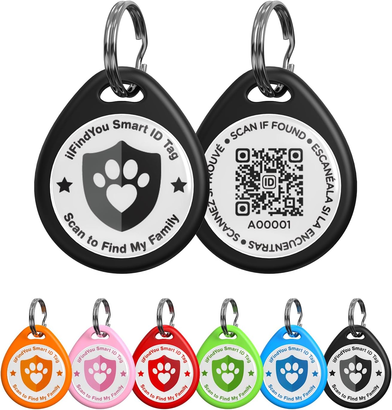 Dog Tags Personalized, QR Code Pet ID Tags for Dog Collar, Online Profile, Scan Location Alerts, Black