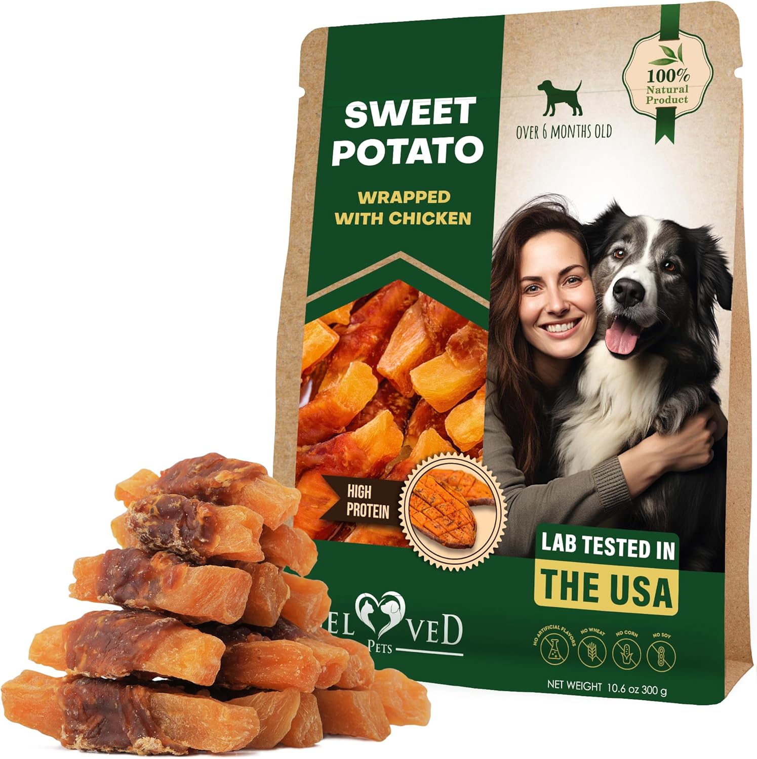 Dog Treats Sweet Potato Wrapped with Chicken 11 oz & Pet Natural Chew – Grain Free Dried Snacks in Bulk – Best Twists for Training Small & Large Dogs – Made for USA