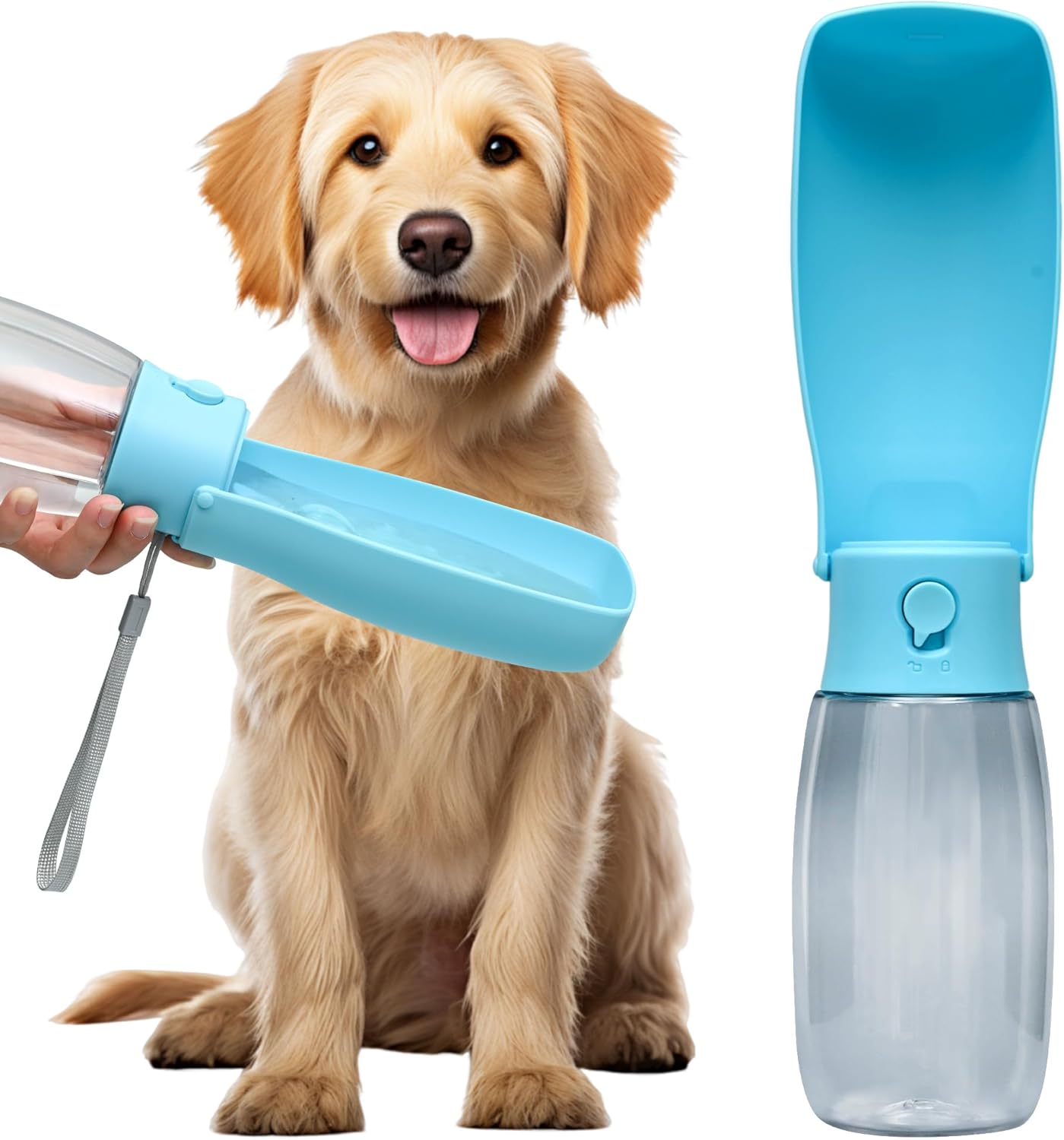 Dog Water Bottle, Leak Proof Portable Puppy Water Dispenser, Travel Puppy Water Bowl, Foldable Transparent Dog Water Bottle for Pets Outdoor Walking, Hiking, Travel, Food Grade Plastic – 19oz Blue