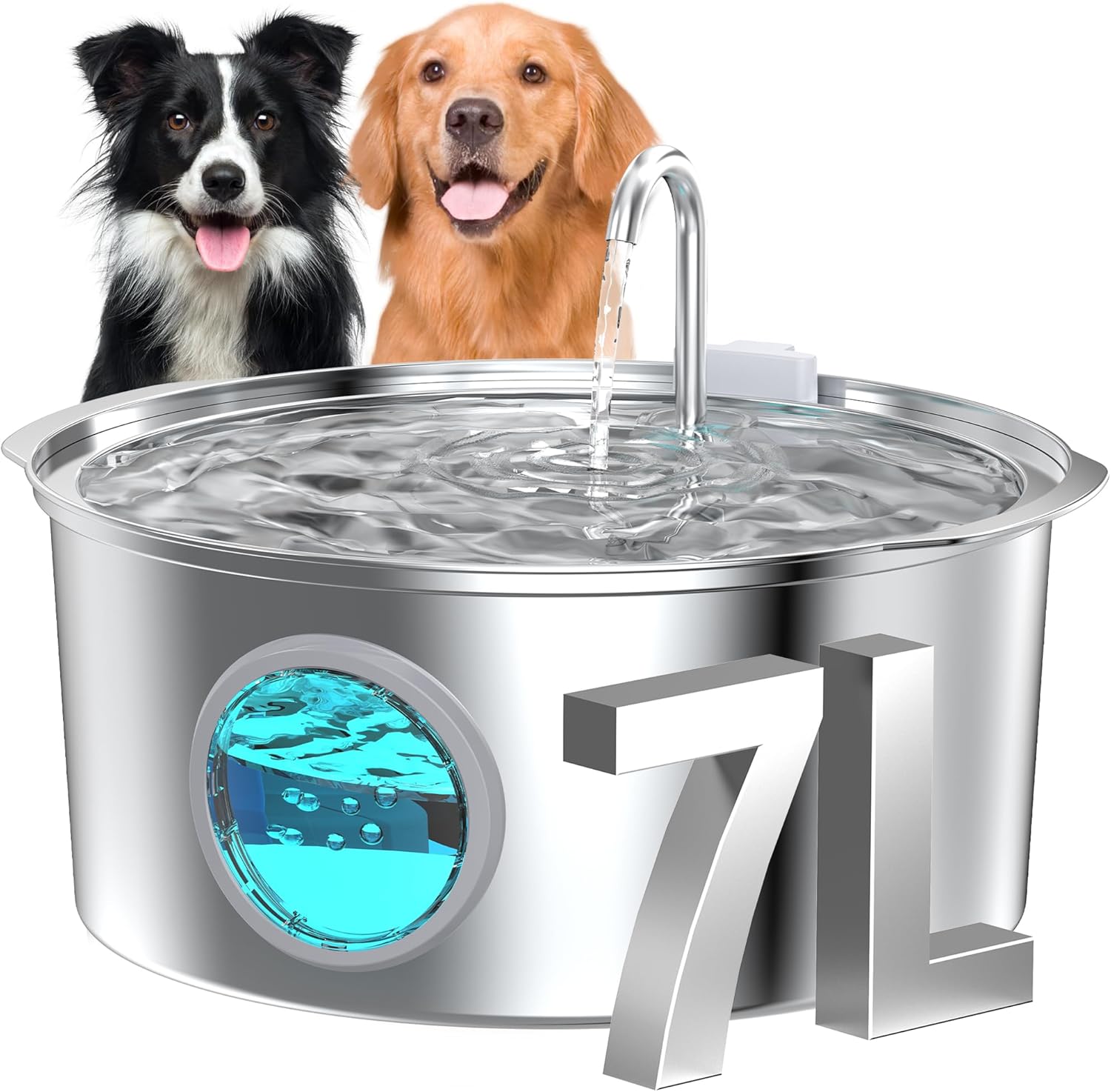 Dog Water Fountain for Large Dogs: 7L/236oz/1.8G Dog Fountain Stainless Steel – Big Cat Drinking Fountain Indoor – Super Quiet Water Fountain for Dogs Inside – for Large Dog Cats & Multi-Pet Home