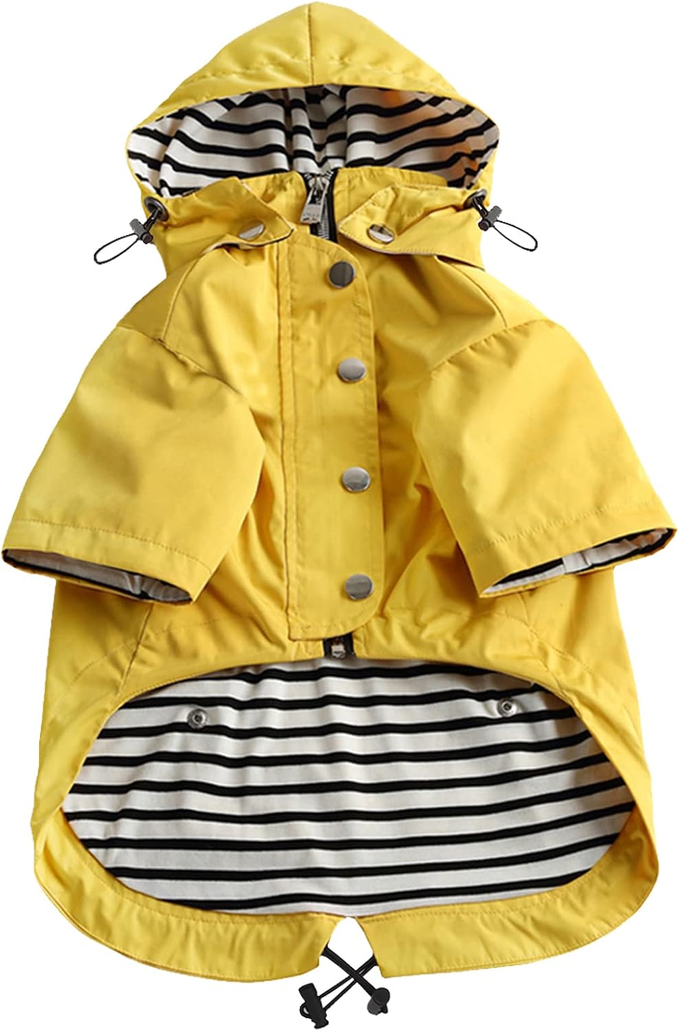 Dog Zip Up Raincoat with Reflective Buttons, Rain/Water Resistant, Adjustable Drawstring, Removable Hood, Raincoats with Legs 8lbs to 80lbs Available – Yellow – Medium