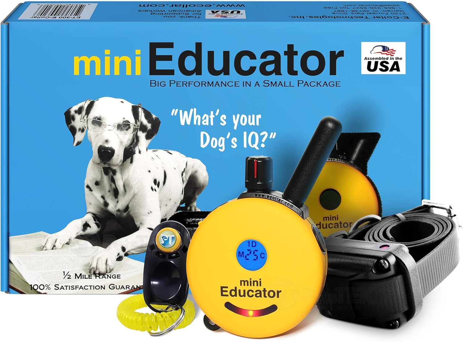 E-Collar – ET-300-1/2 Mile Remote Waterproof Trainer Mini Educator Remote Training Collar – 100 Training Levels Plus Vibration and Sound – Includes PetsTEK Dog Training Clicker