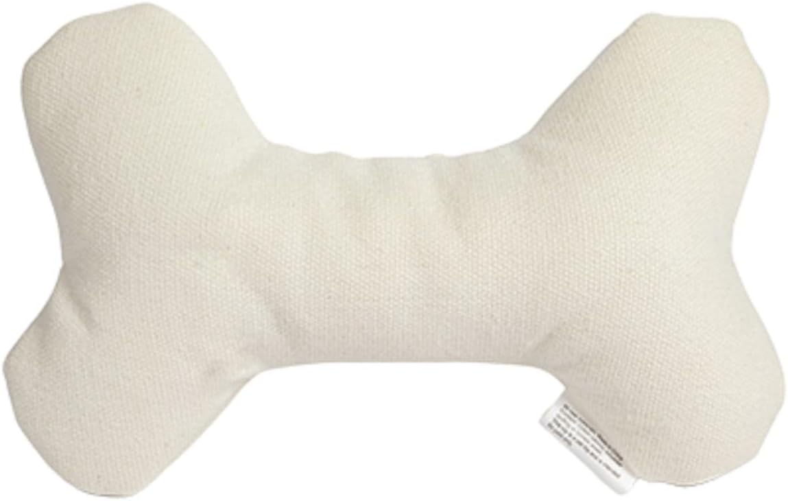 Eco-Friendly Durable Cotton Canvas Squeaky Dog Bone Chew Toy for Chewing, Playing and Exercise – T-Bone, White (Safe for Pets & Kids)