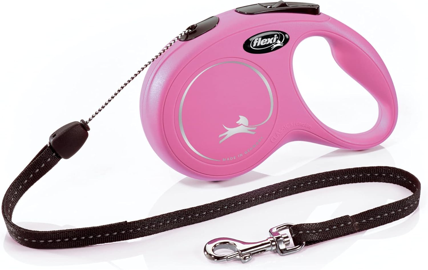 FLEXI New Classic Cord Retractable Dog Leash for Small Dogs up to 26 lbs. – 16 ft., Pink | Tangle-Free Pet Walking Leash with One-Handed Brake, Pause, Lock|German Quality Product