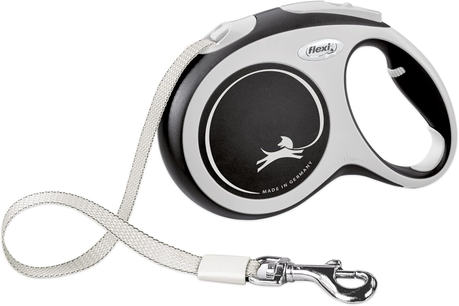 FLEXI® New Comfort Tape Retractable Dog Leash for Large Dogs Upto 132 lbs. – 16 ft., Black/Grey | Tangle Free Pet Walking Leash with One-Handed Brake, Pause, Lock |German Quality Product