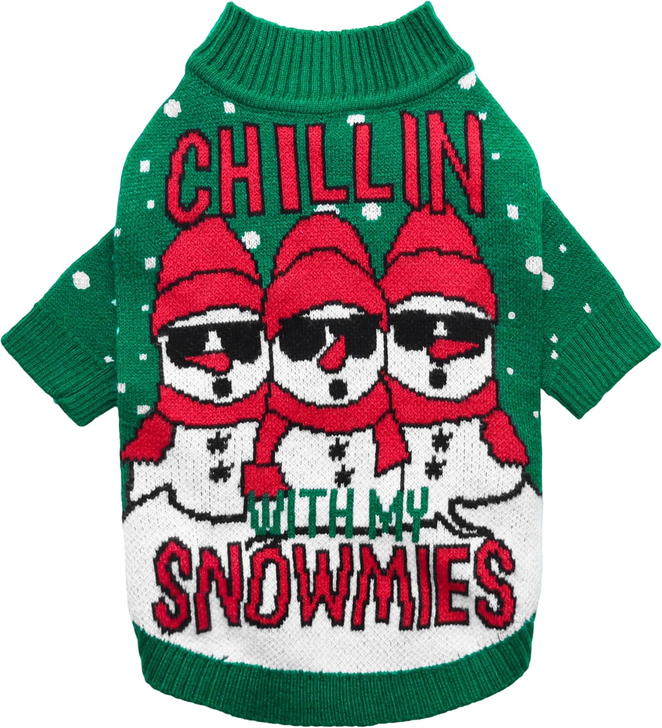 Fitwarm Chillin with My Snowmies Dog Ugly Christmas Sweater, Winter Dog Clothes for Small Dogs Girl Boy, Pet Holiday Sweatshirt, Xmas Snowman Outfit, Green, Red, White, Small