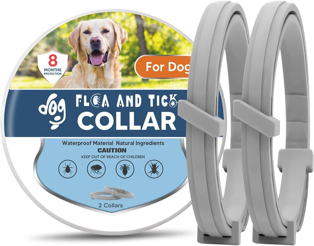 Flea & Tick Collar for Dog, Flea Collars for Dogs, Dog Tick Collars for Large Dogs, Upgraded Snug-Fitting Dogg Collar, Adjustable 8 Months Prevention 2-Pack