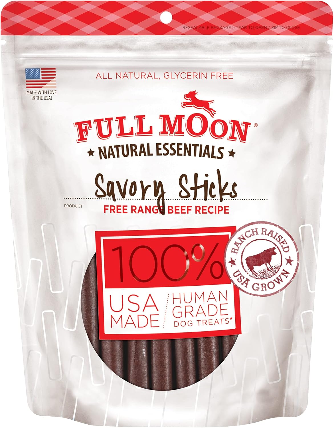 Full Moon All Natural Human Grade Dog Treats, Essential Beef Savory Sticks, 22 Ounce, 1.375 Pound (Pack of 1) Full Moon All Natural Human Grade Dog Treats, Essential Beef Savory Sticks, 22 Ounce, 1.375 Pound (Pack of 1)