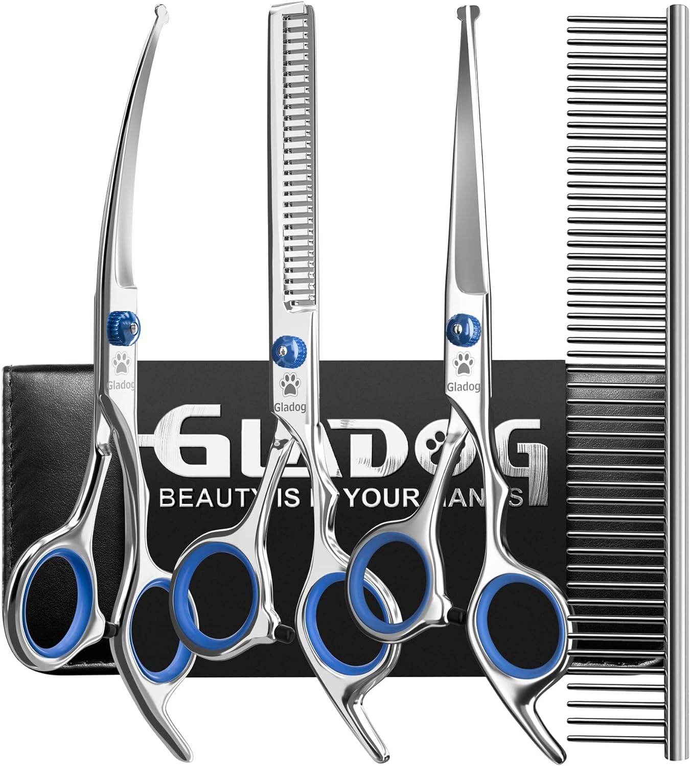 GLADOG Professional 5 in 1 Dog Grooming Scissors Set with Safety Round Tips, Sharp and Heavy-duty Pet Grooming Shears for Cats GLADOG Professional 5 in 1 Dog Grooming Scissors Set with Safety Round Tips, Sharp and Heavy-duty Pet Grooming Shears for Cats
