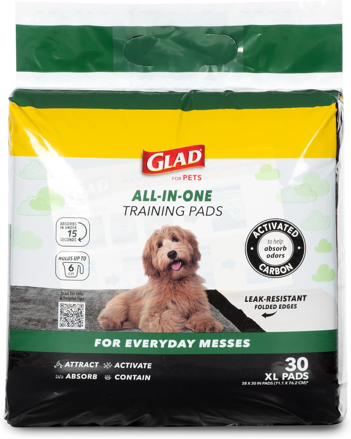 Glad for Pets Extra Large Charcoal Dog Training Pads – Absorbent Disposable Pee Pads for Dogs, Cats & Puppies – Jumbo-Size Potty Pads that Neutralize Urine Instantly – 30 Count Pet Supplies