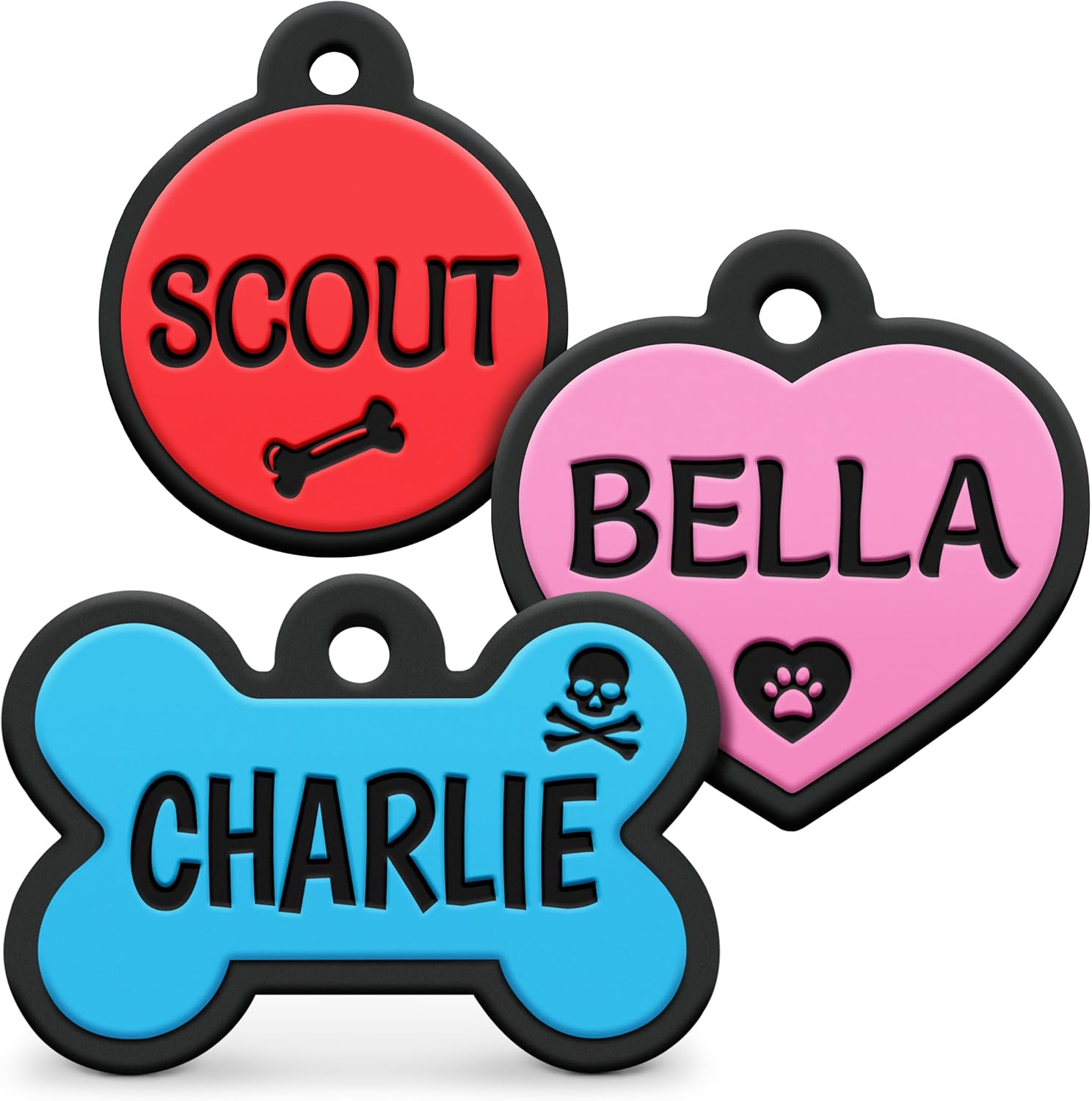 GoTags Soundless Silicone Heart Dog Tag, Personalized Silent Pet Tag Engraved with Unique Custom Designs, for Dogs and Cats Small Medium and Large 6 Bright Colors (Pack of 1)