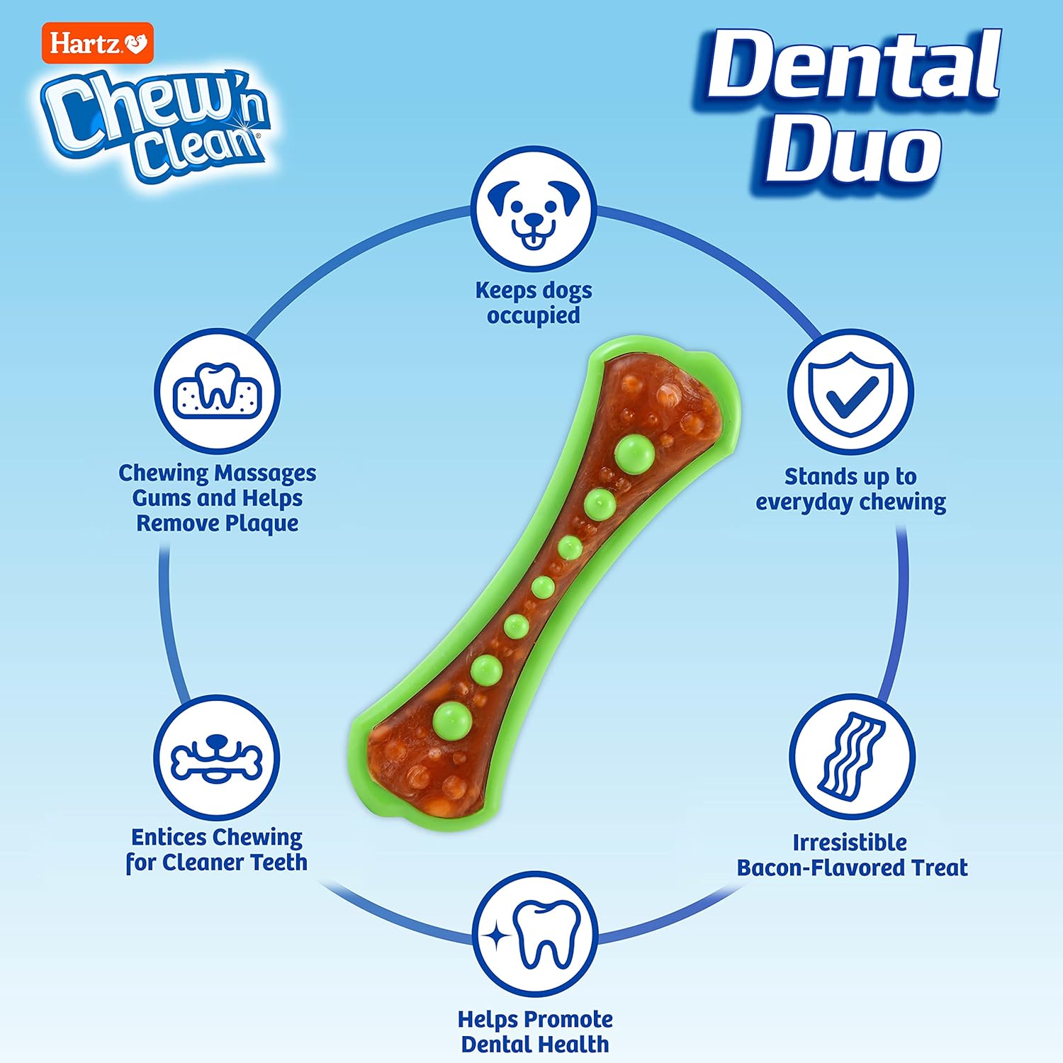 Hartz Chew ‘n Clean Dental Duo Dog Treat & Chew Toy, Color Varies, Medium, 3 Pack
