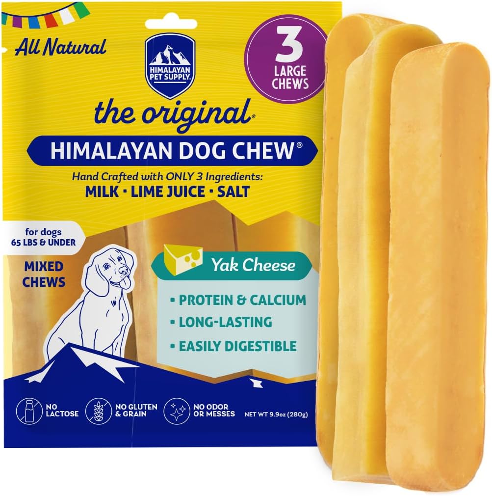 Himalayan Dog Chew Original Yak Cheese Dog Chew, 3 XL/Large Sticks, 3.3 oz, Gluten Free, Healthy Dog Treats, Grain & Lactose Free 100% Natural, Long Lasting Chews for Dogs Under 65 lbs Himalayan Dog Chew Original Yak Cheese Dog Chew, 3 XL/Large Sticks, 3.3 oz, Gluten Free, Healthy Dog Treats, Grain & Lactose Free 100% Natural, Long Lasting Chews for Dogs Under 65 lbs