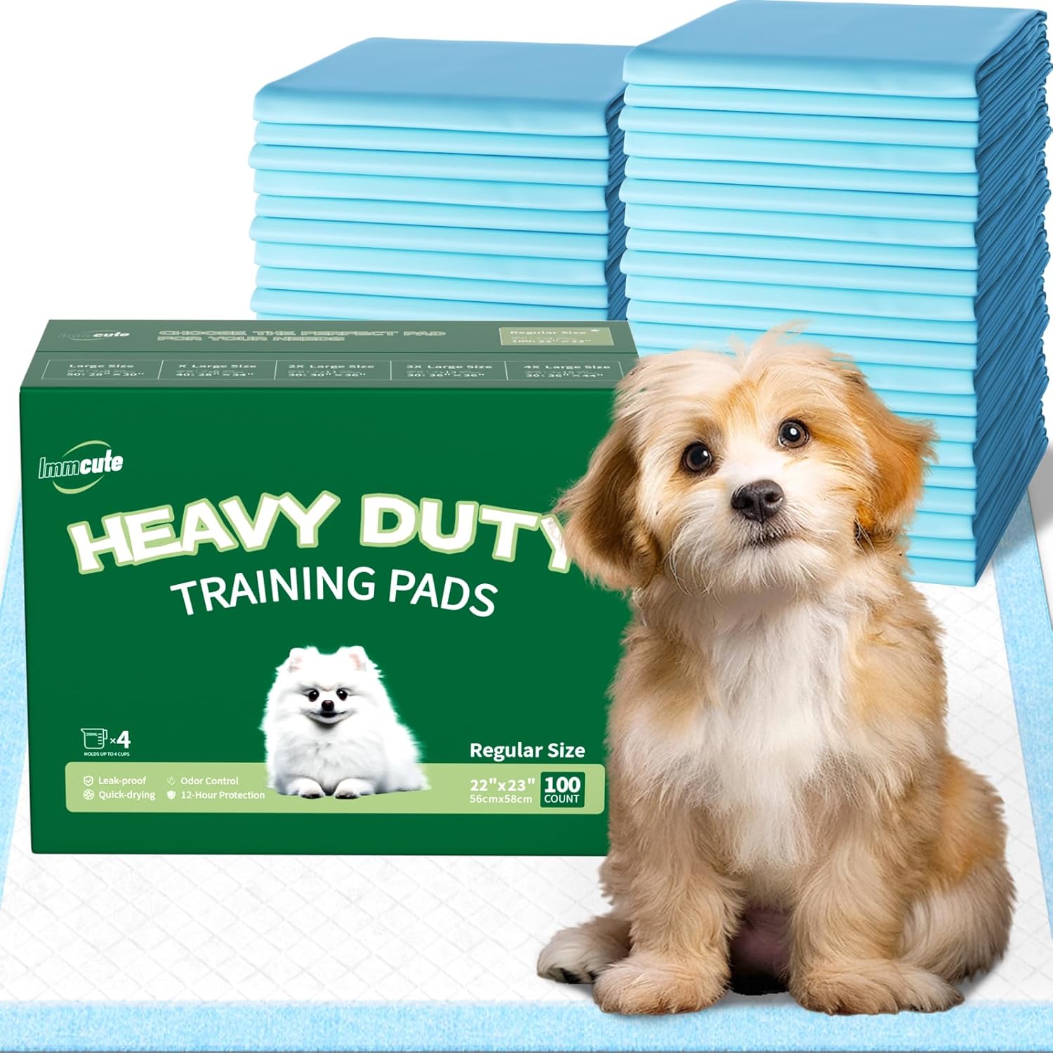 IMMCUTE Heavy Duty Puppy Pee Pads 22″x23″-100 Count | Dog Pee Training Pads Super Absorbent & Leak-Proof | Disposable Pet Piddle and Potty Pads for Puppies | Dogs | Doggie| Cats | Rabbits