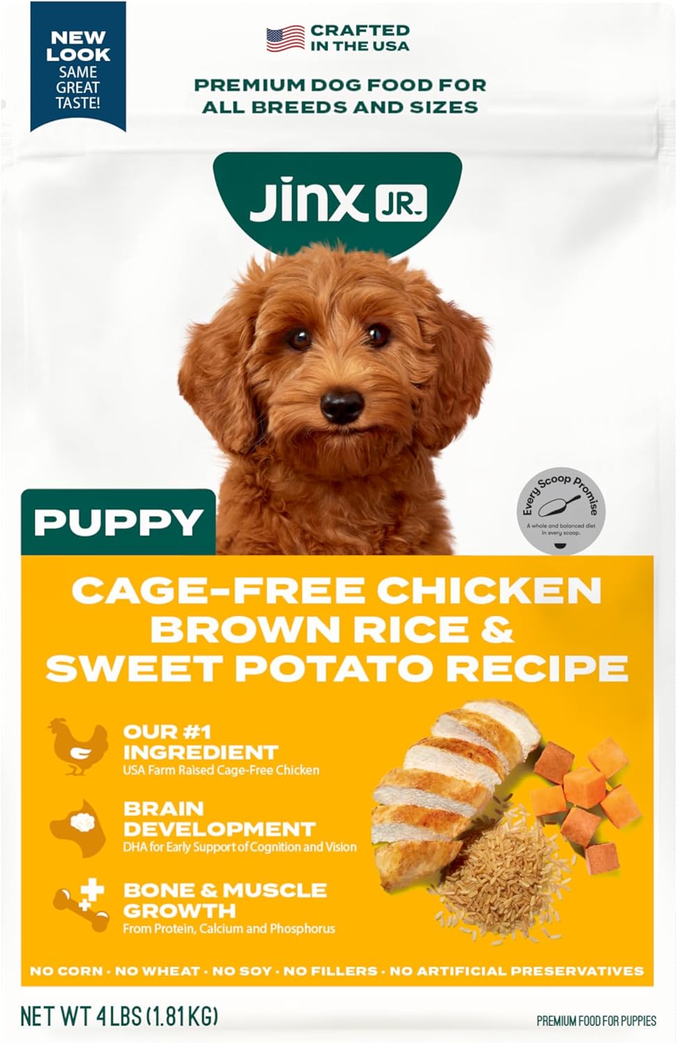 Jinx Premium Dry Dog Food, Puppy – Real Chicken, Brown Rice & Sweet Potato Kibble for Puppies with DHA, Protein & Calcium for Brain Health – Probiotics for Digestive Support – No Fillers – 4lb