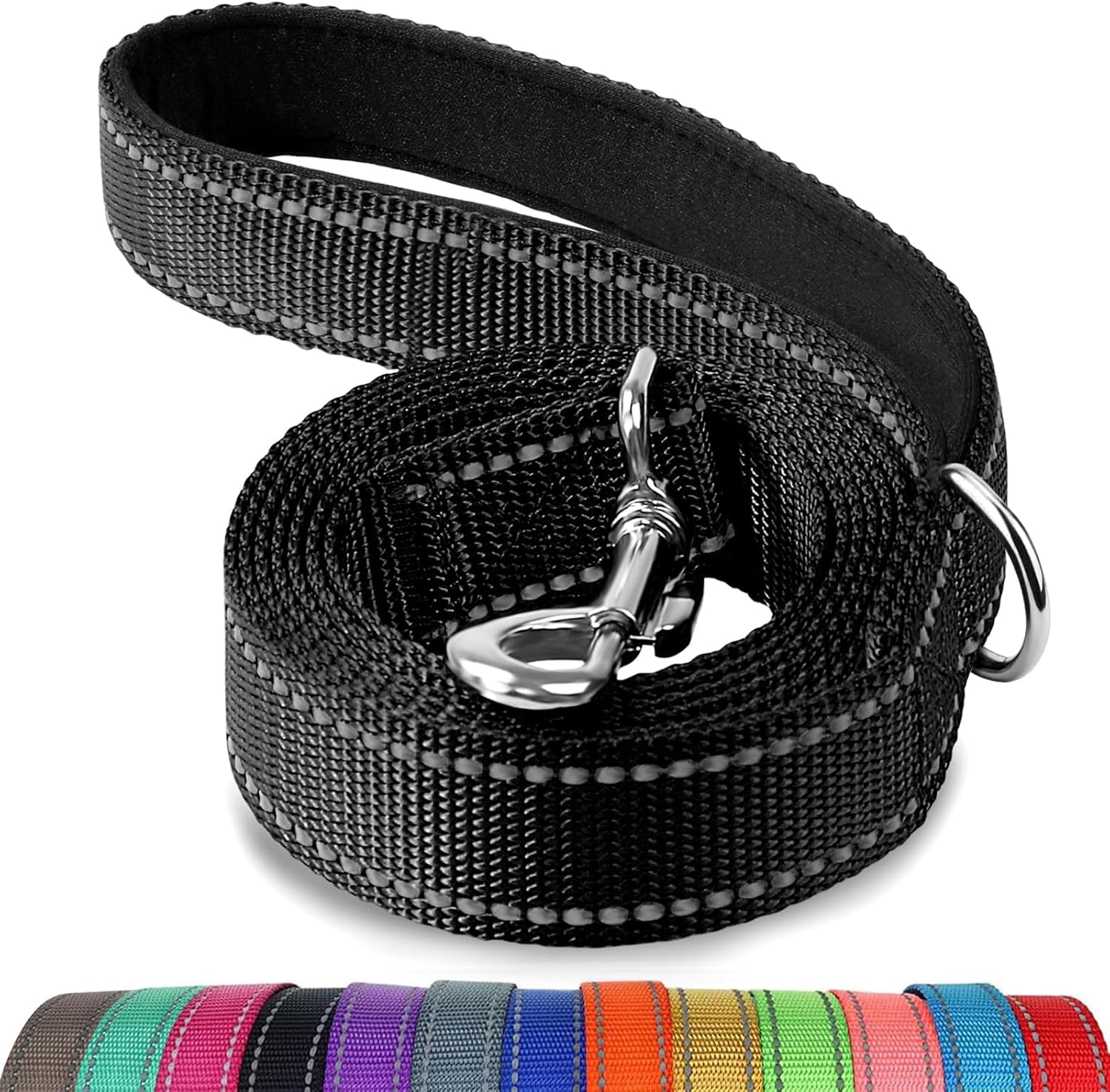 Joytale Double-Sided Reflective Dog Leash, 6 FT/5 FT/4 FT, Padded Handle Nylon Heavy Duty Leashes for Medium & Large Dogs Walking, Black, 6FT