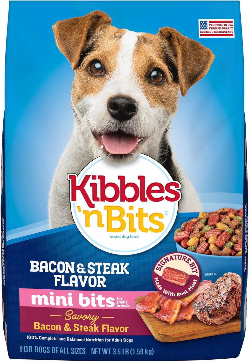 Kibbles ‘n Bits Mini Bits Small Breed Dry Dog Food, Savory Bacon & Steak Flavor for Adult Dogs, 3.5 lb. Bag
