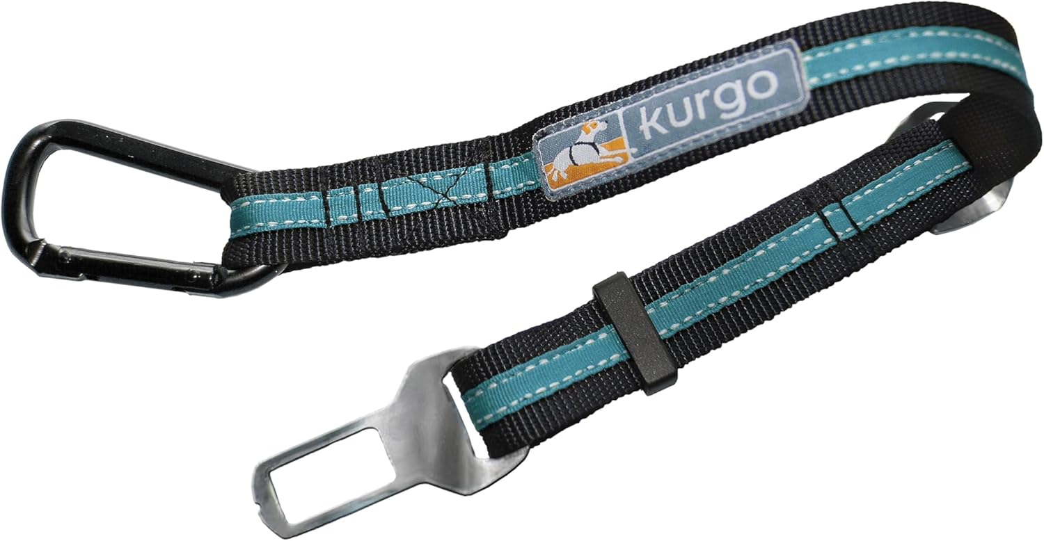 Kurgo Direct to Seatbelt Tether – Easy-Use Dog Car Harness Clip – Adjustable Ride Strap – Universal Fit for Most Vehicles – All Steel Hardware – Backseat Restraint – Coastal Blue