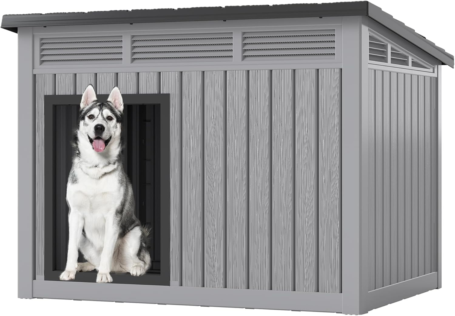 Large Dog House for Indoor & Outdoor – Weatherproof & Removable Roof, Fits Small to Large Dogs (42.8″ L x 33″ W x 31.5″ H) – Grey