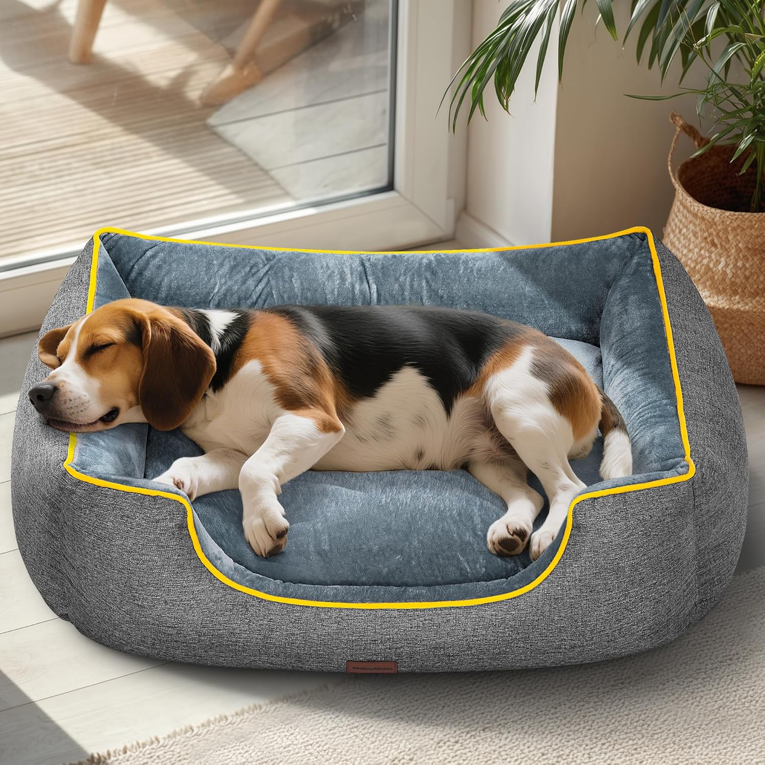 Large Orthopedic Dog Bed 36″ Washable with Removable Cover, Waterproof & Non-Slip Base, Year-Round Comfort with Cooling/Warming, Dual-Layer Interior Padding for Support and Softness, Grey