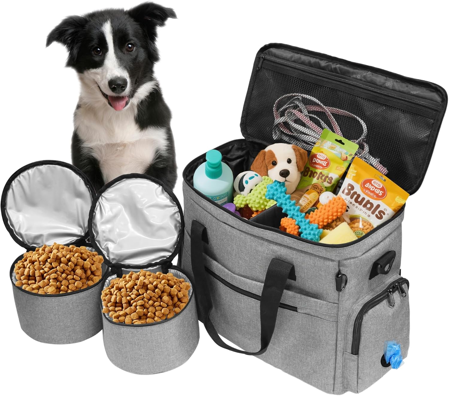 MYDAYS Dog Travel Bag, Pet Luggage Suitcase, Weekend Tote Carrier with Collapsible Bowl (Gray) MYDAYS Dog Travel Bag, Pet Luggage Suitcase, Weekend Tote Carrier with Collapsible Bowl (Gray)