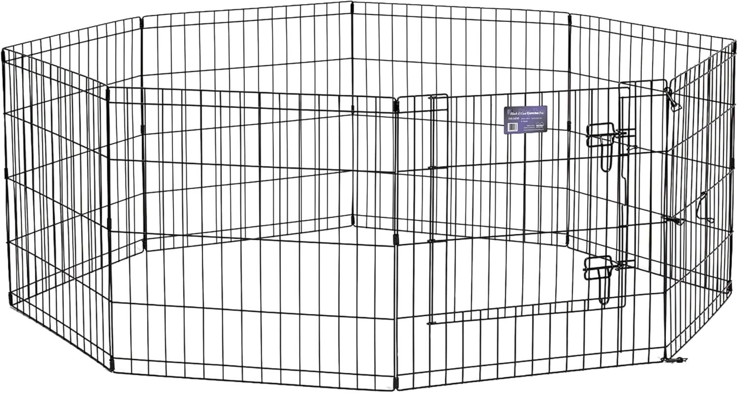 MidWest Homes for Pets Folding Metal Puppy/Dog Exercise Pen, Indoor/Outdoor Playpen with Secure Door, Provides 16 Sq Feet of Play Space, 24-Inches Tall, Black E-Coated MidWest Homes for Pets Folding Metal Puppy/Dog Exercise Pen, Indoor/Outdoor Playpen with Secure Door, Provides 16 Sq Feet of Play Space, 24-Inches Tall, Black E-Coated