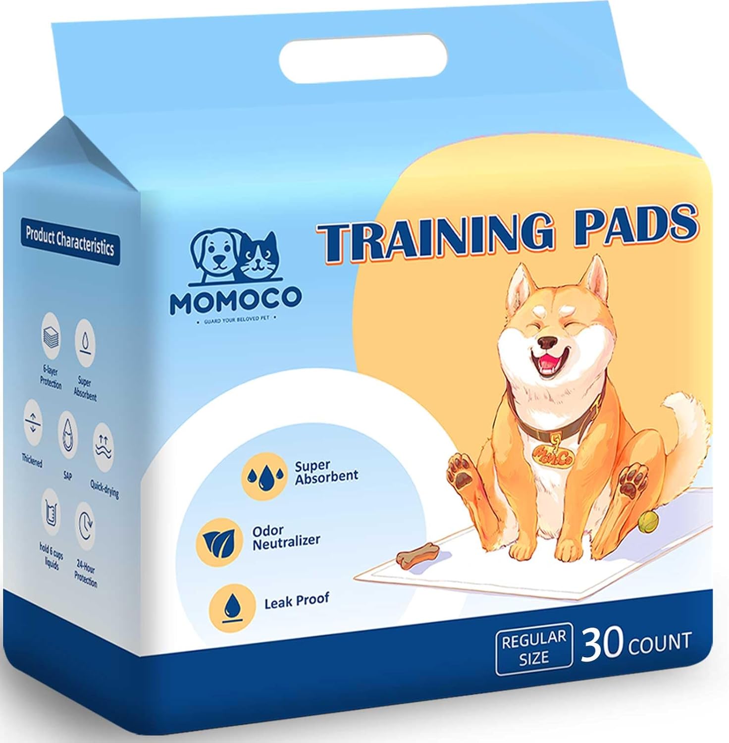 MoMoCo Potty Pads 22″x22″, 30 Count – Puppy Training Pads, Leak-Proof & Super Absorbent, Disposable Pads for Dogs, Cats & Rabbits