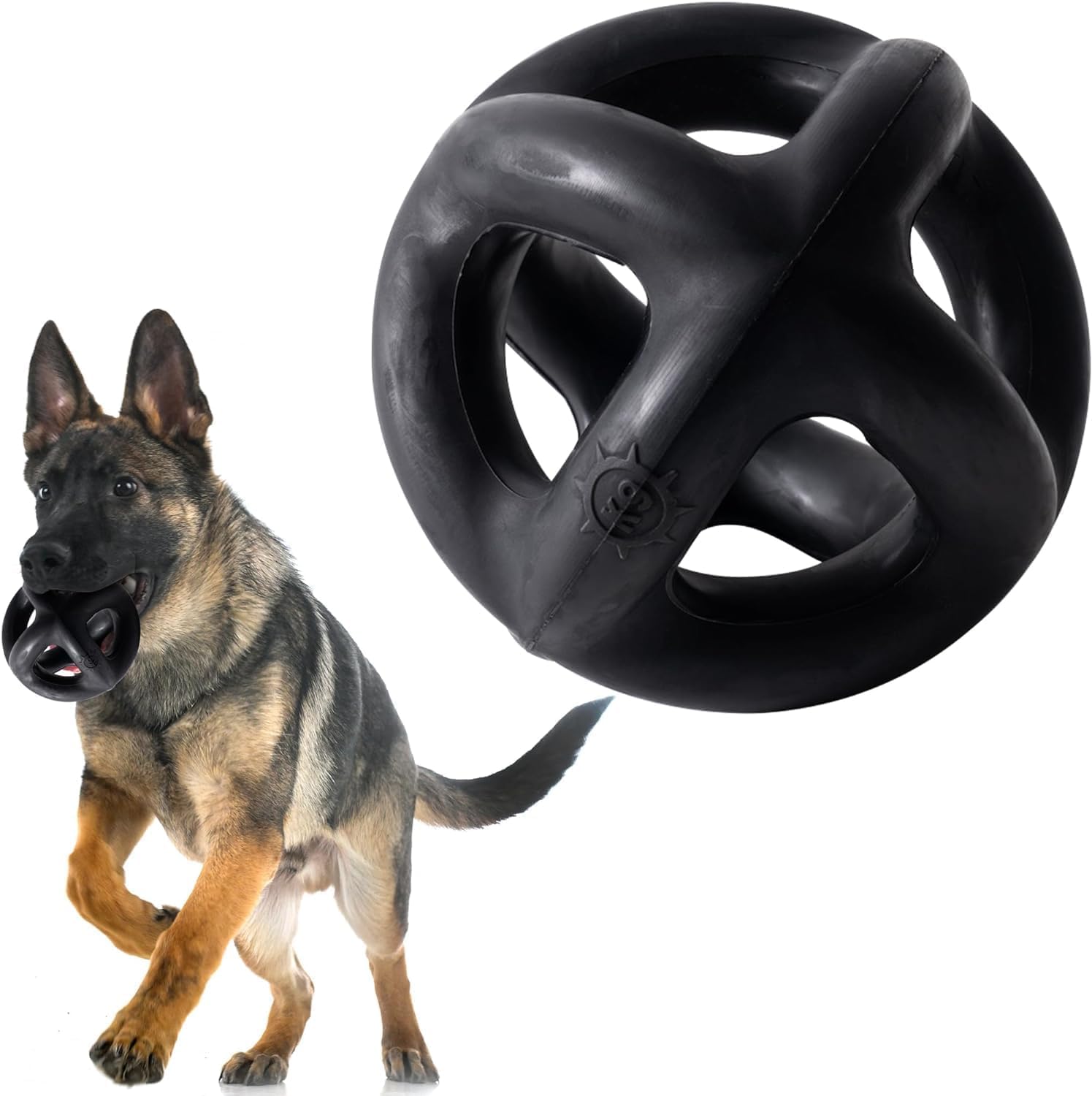 Monster K9 Indestructible Dog Ball – Lifetime Replacemnet – Durable Dog Toy for Aggressive Chewers – Safe, Non-Toxic Natural Rubber – Chew, Tug & Fetch – Tough, Heavy Duty – 5.5” (2X Tennis Ball Size)