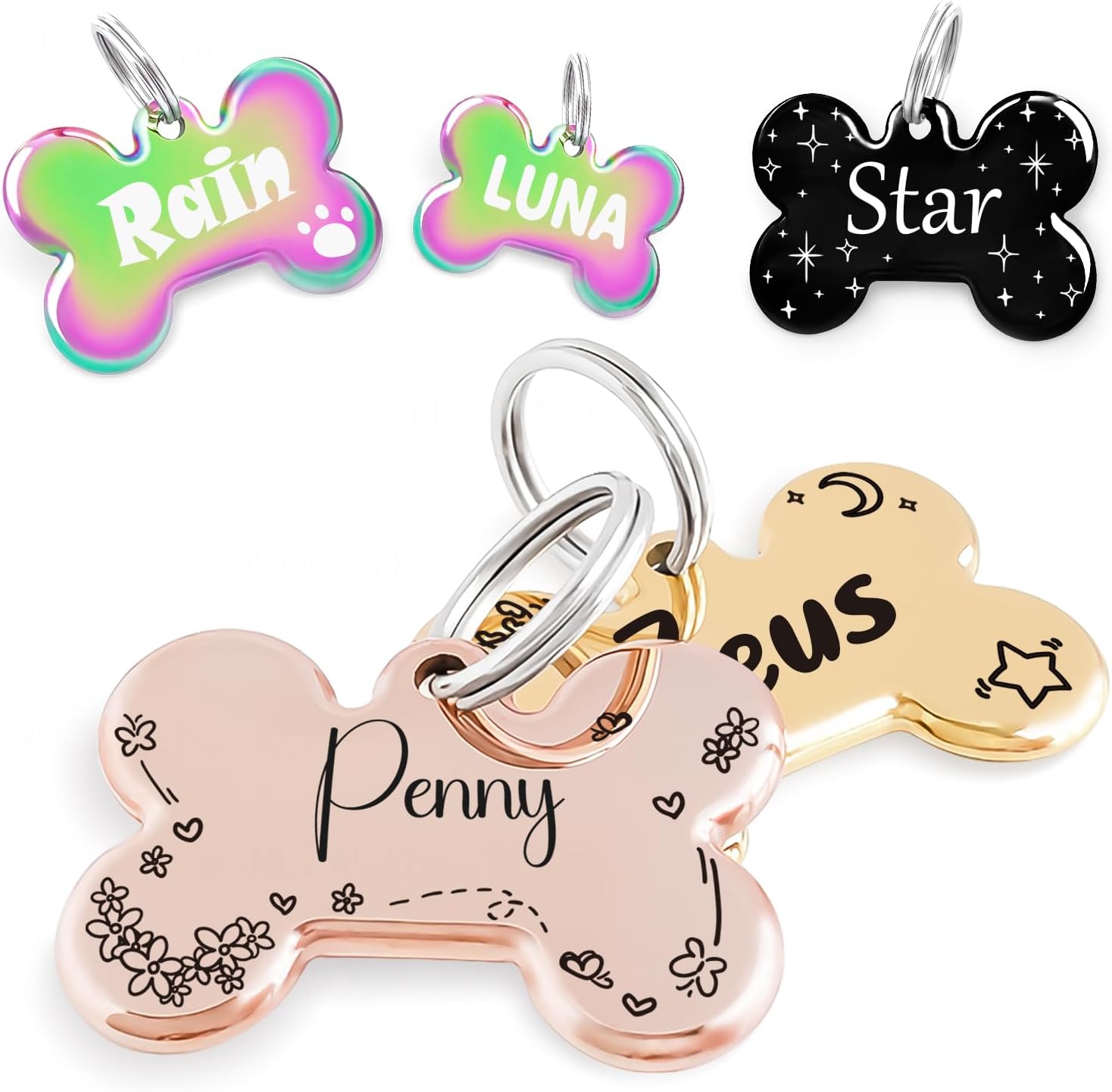 Name Pattern Art Design – Dog Tags Personalized for Pets – Custom Cats Dogs ID Tag – Stainless Steel Deep Engraving (Bone)