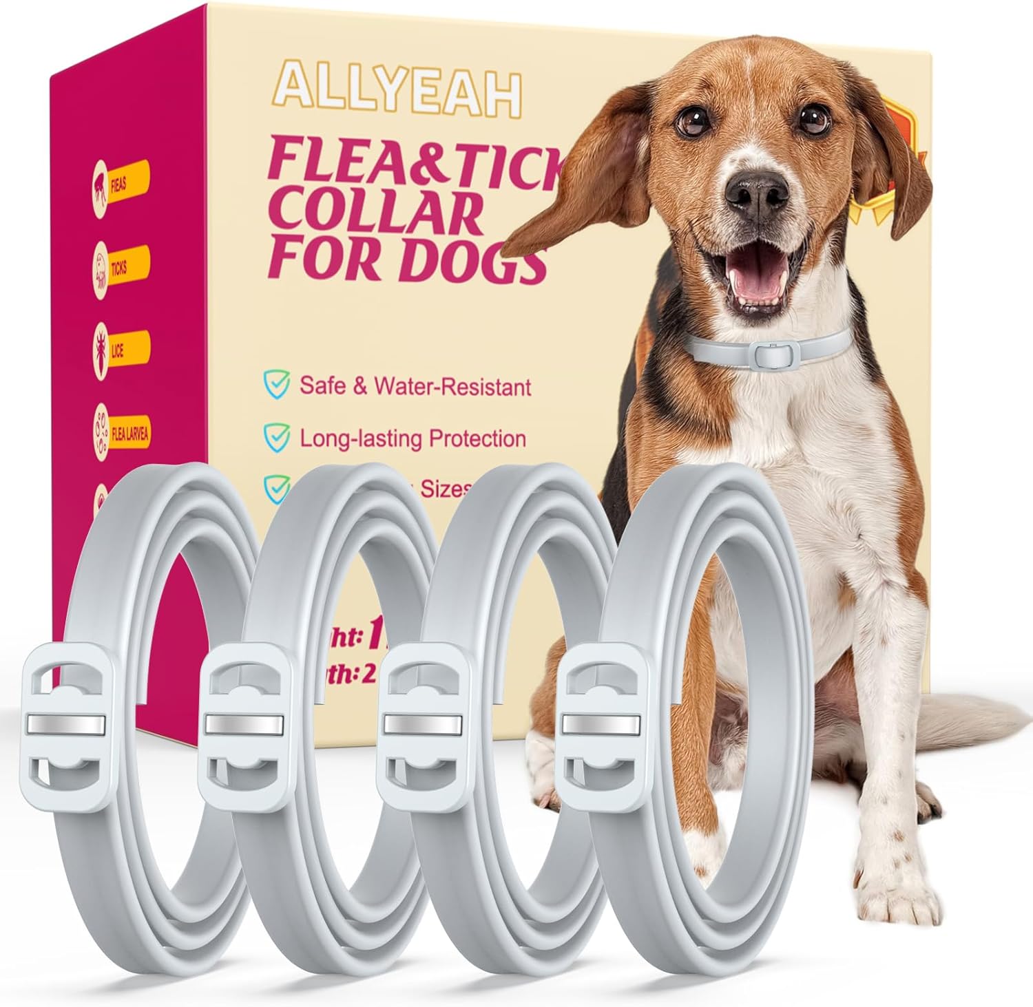 Natural Flea and Tick Collar for Dogs – 4 Pack, 8 Months Long-Lasting Protection, Waterproof, Adjustable Size for Small Medium and Large Dog