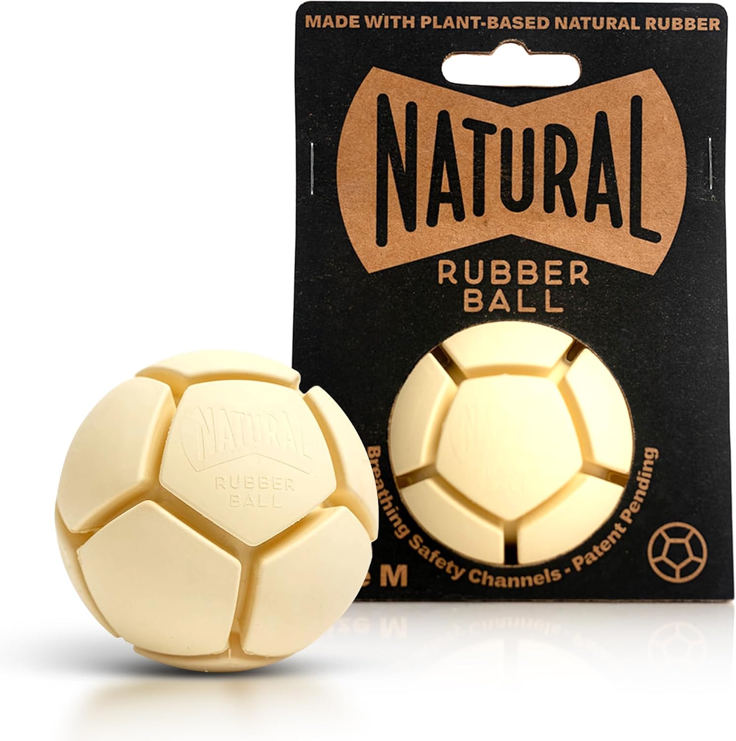 Natural Rubber Dog Ball – Round Chew Toy for Medium to Large Dogs – Dog Toys Made from Sustainable Rubber – Patented Safety Channels for Airflow & Safe Play – Supports Dental Wellness