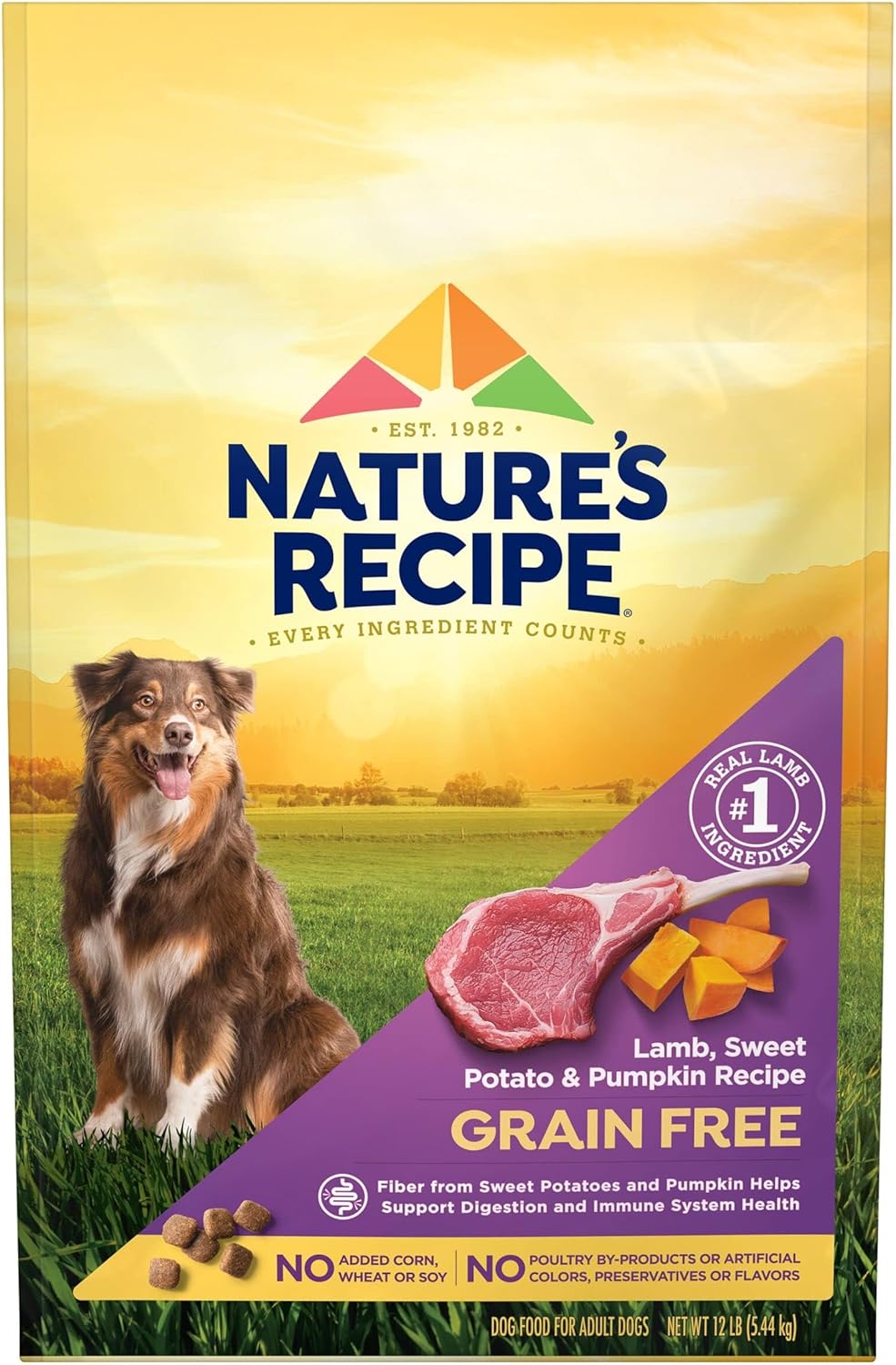 Nature’s Recipe Grain Free Dry Dog Food, Lamb, Sweet Potato & Pumpkin Recipe, 12 lb. Bag