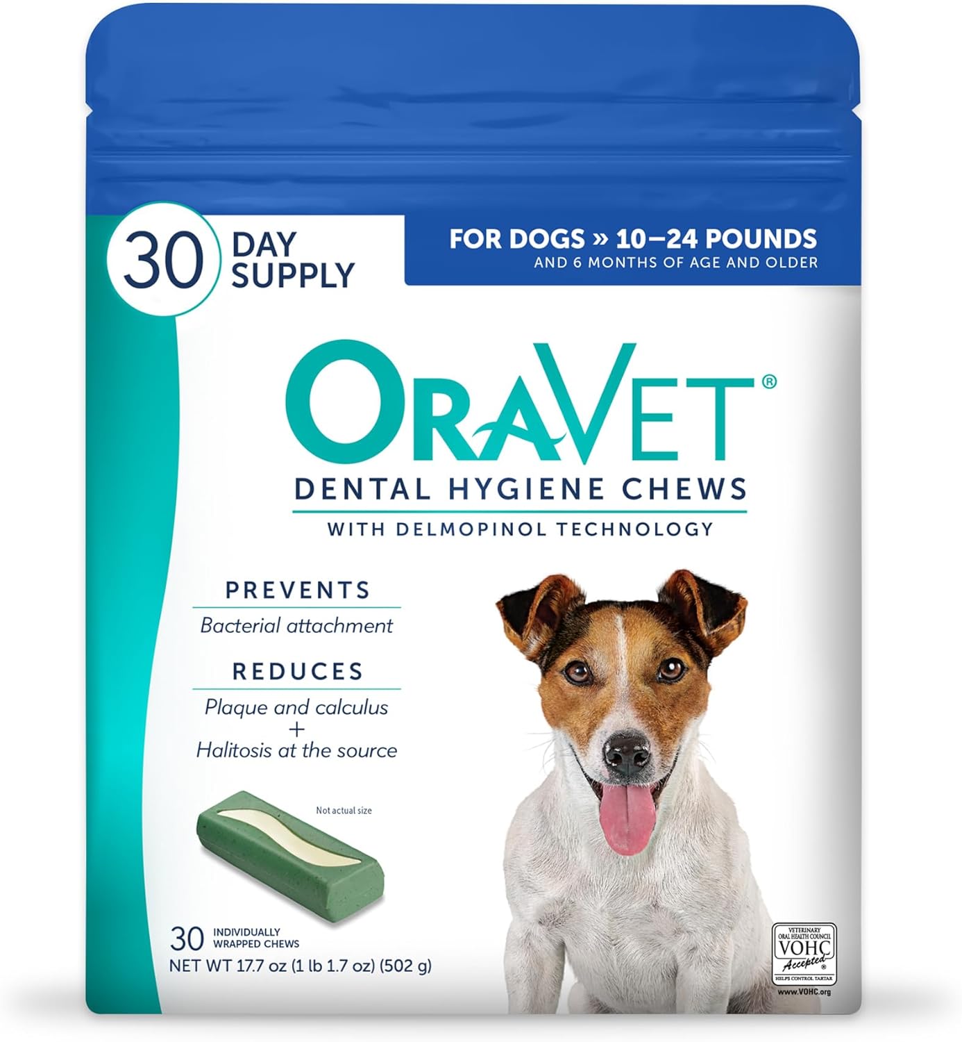 ORAVET Dental Chews for Dogs, Oral Care and Hygiene Chews (Small Dogs, 10-24 lbs.) Blue Pouch, 30 Count ORAVET Dental Chews for Dogs, Oral Care and Hygiene Chews (Small Dogs, 10-24 lbs.) Blue Pouch, 30 Count