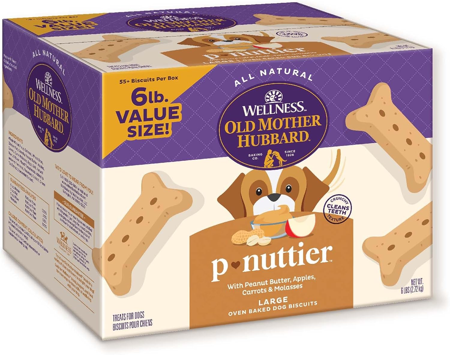 Old Mother Hubbard Wellness P-Nuttier Dog Biscuits, Natural, Training Treats, Peanut Butter Flavor, Large Size, (6 Pound Box) Old Mother Hubbard Wellness P-Nuttier Dog Biscuits, Natural, Training Treats, Peanut Butter Flavor, Large Size, (6 Pound Box)