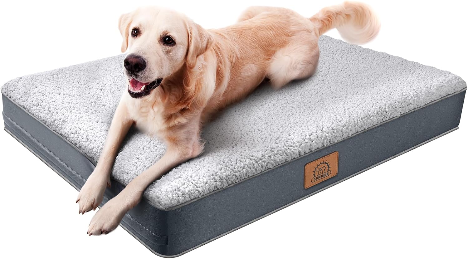 Orthopedic Dog Bed for Large Dogs – Big Waterproof Dog Crate Bed with Removable Washable Cover, Egg Crate Foam Support, Anti-Slip Bottom, Deluxe Plush Pet Bed Mat (Grey)