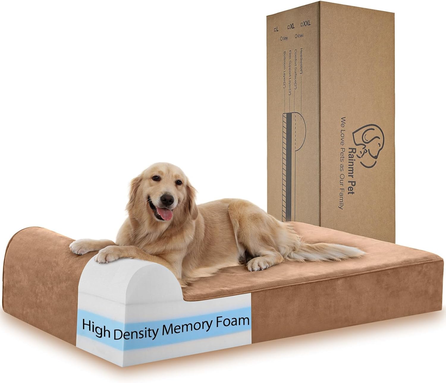Orthopedic Dog Beds for Large Dogs, 7″ Memory Foam Dog Beds with Waterproof Liner, Chew Proof Microsuede Cover, Removable and Washable, Nonskid Bottom, 48″x30″ L Khaki