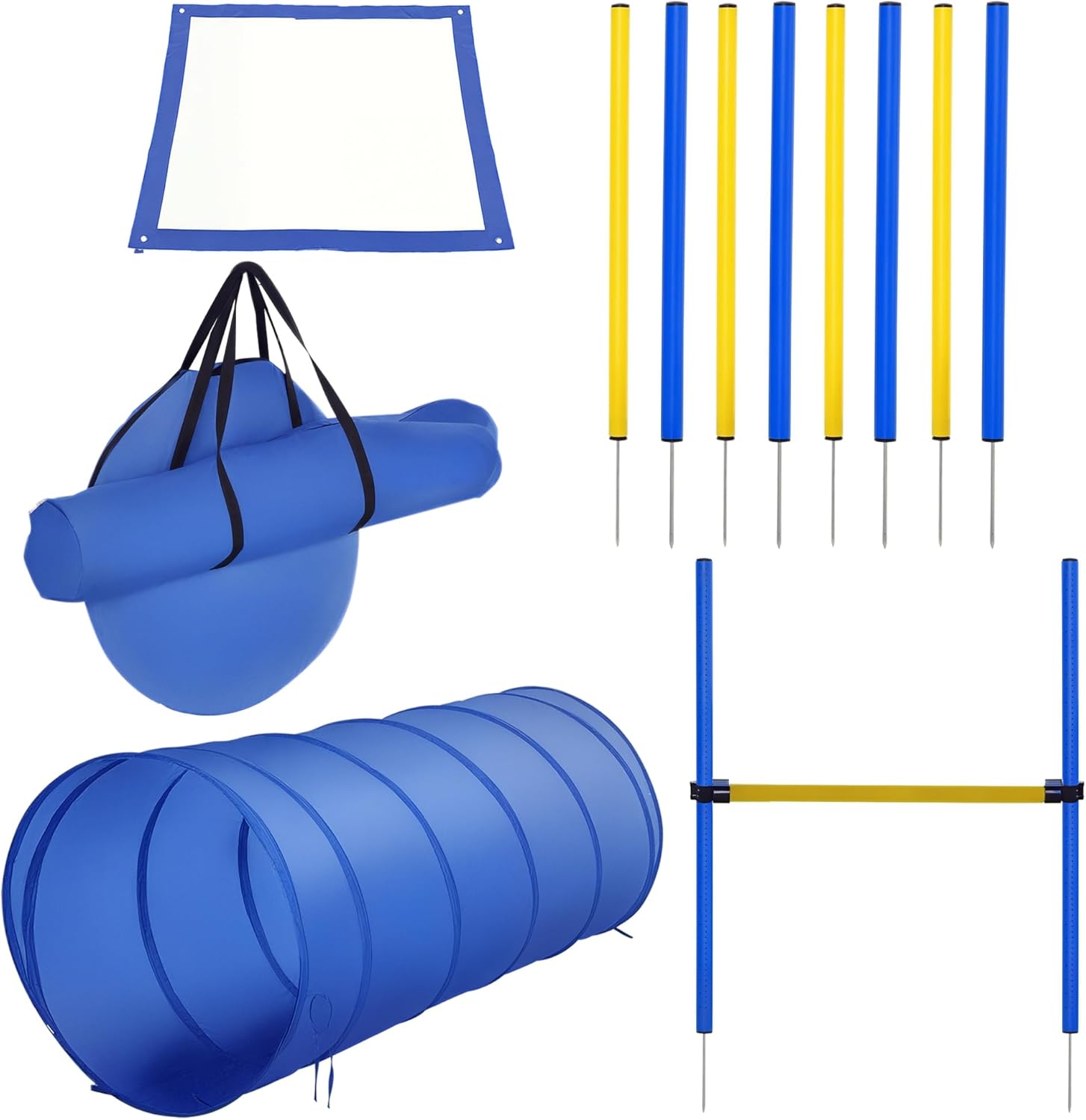 PawHut 4PC Obstacle Dog Agility Training Course Kit Backyard Competitive Equipment- Blue/Yellow