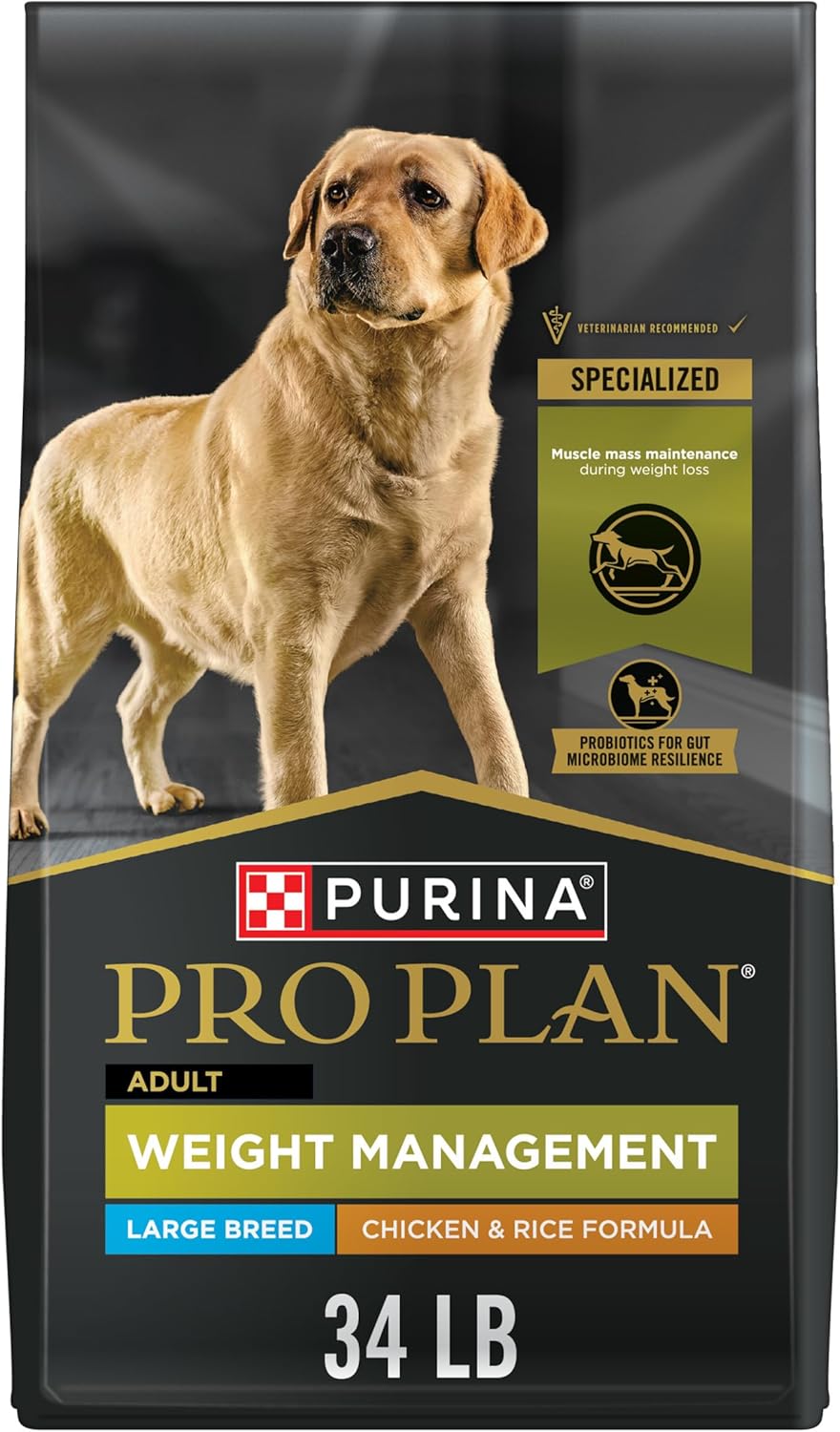 Purina Pro Plan Large Breed Weight Management Dry Dog Food, Chicken and Rice Formula – 34 lb. Bag