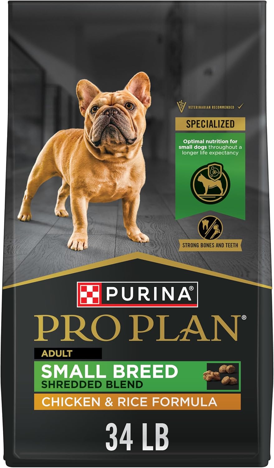 Purina Pro Plan Small Breed Dog Food Shredded Blend Chicken and Rice Formula With Guaranteed Live Probiotics – 34 lb. Bag