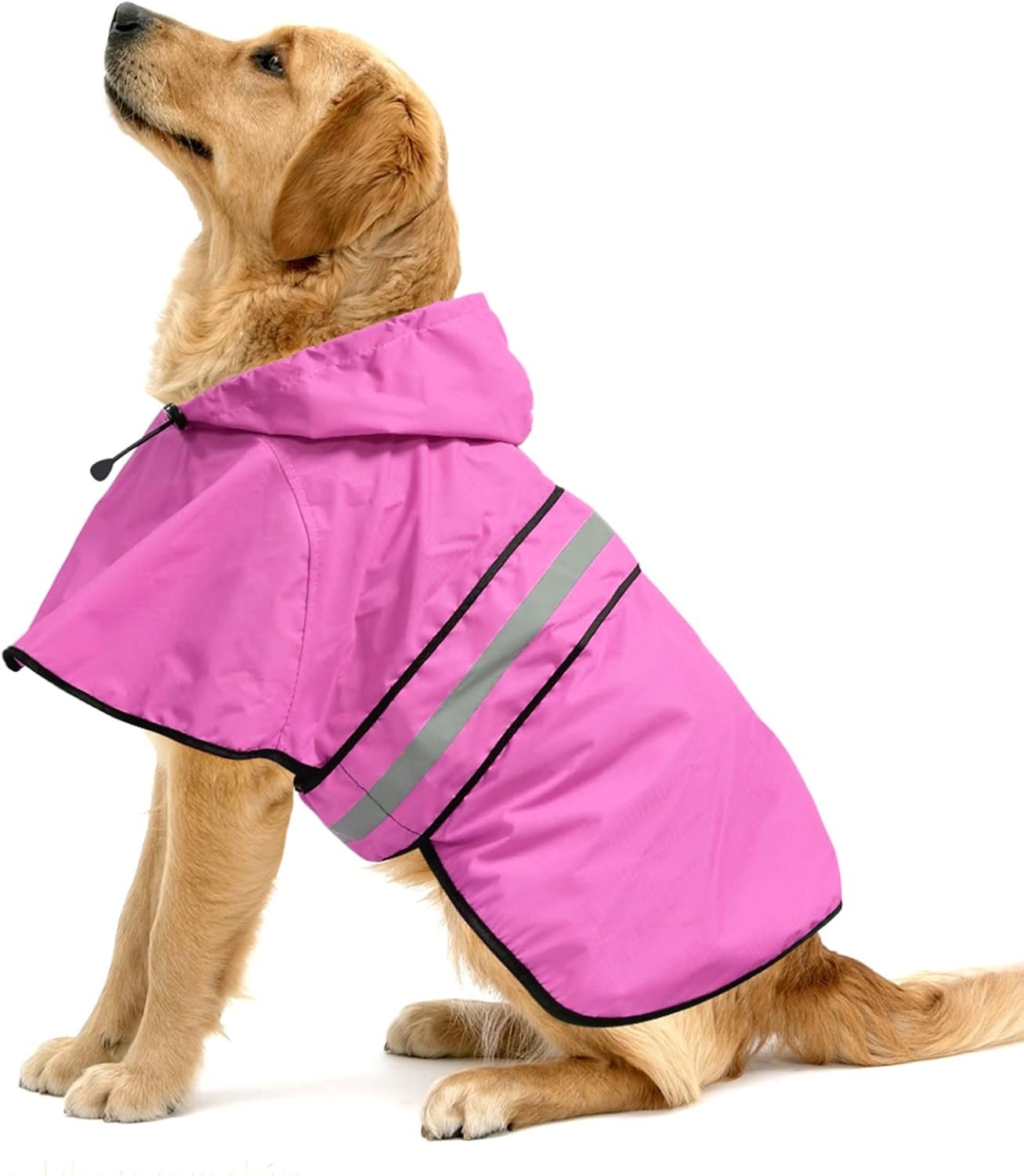 Reflective Dog Rain Coat – Waterproof Adjustable Pet Rain Jacket, Lightweight Dog Hooded Poncho Raincoat for Small to X- Large Dogs and Puppies (Pink, Large)