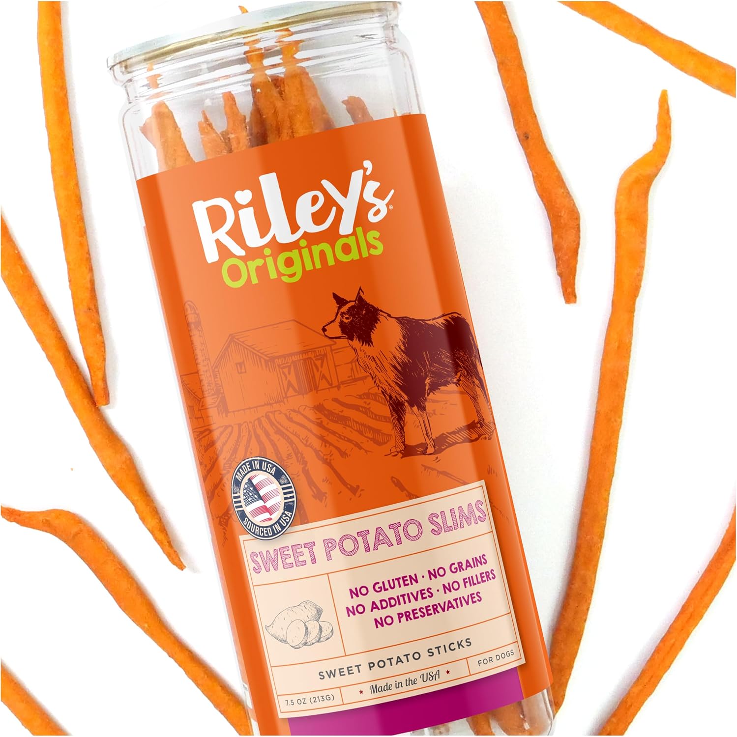 Riley’s Slims Dried Sweet Potato Dog Treats – Dehydrated Chews for Dogs – Single Ingredient USA Sourced Made in The USA – 7.5 oz