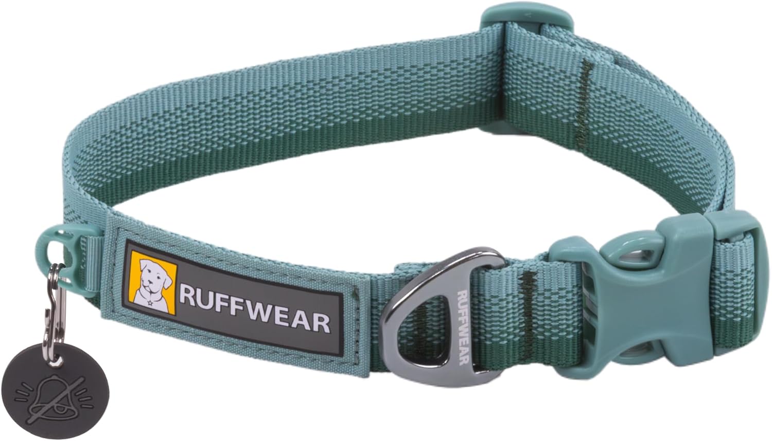 Ruffwear, Front Range Dog Collar, Adjustable Tubelok Webbing, Lightweight, Side Release Buckle, Aluminum V-Ring, Durable for Everyday Use, River Rock Green, 11″-14″
