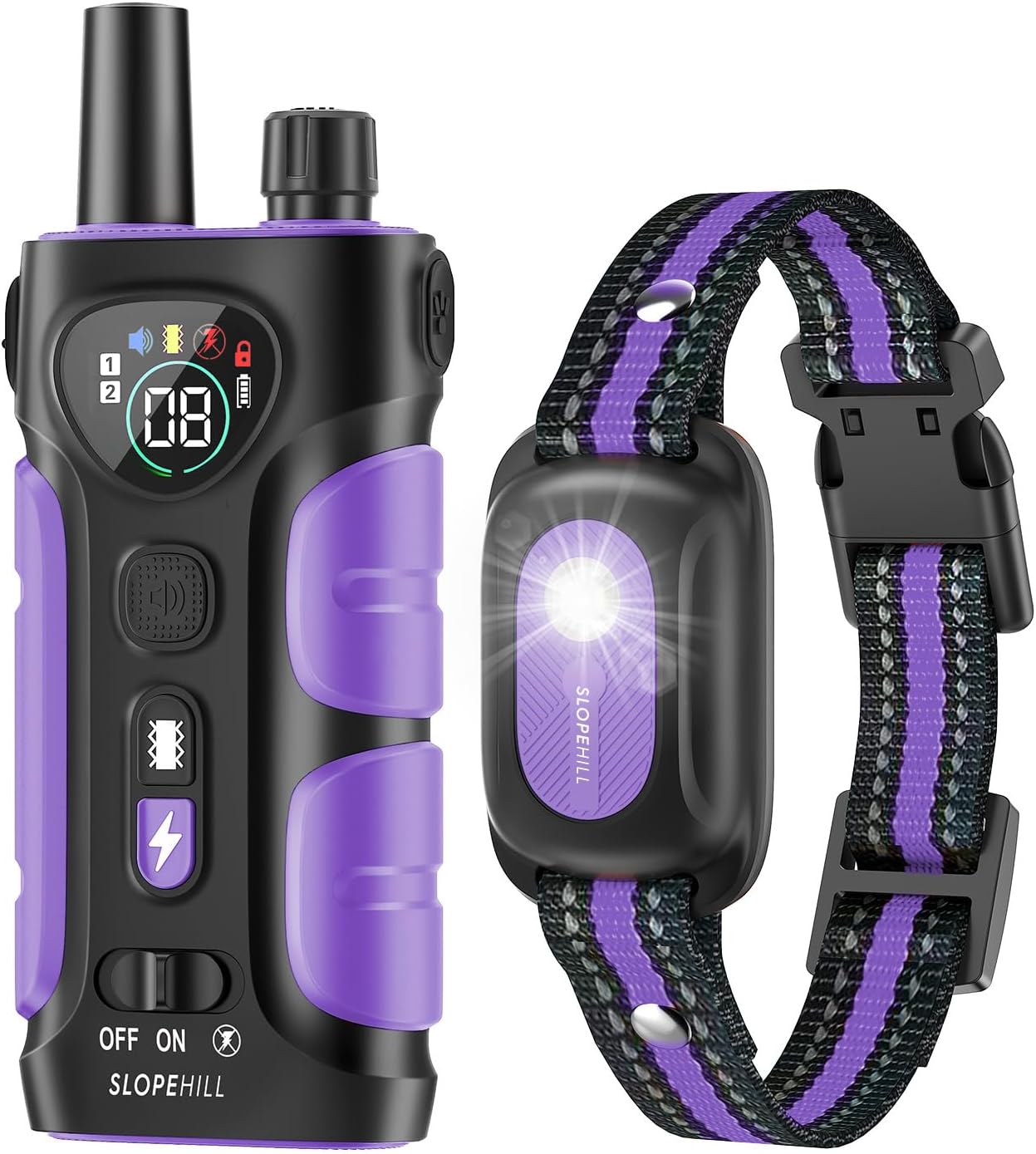 SLOPEHILL Dog Shock Collar,4200FT Dog Training Collar with Remote,IPX8 Waterproof E-Collar with Beep,Vibration,Shock,Flash Light,No Shock Mode,Electric Shock Collar for Small Medium Large Dog,Purple