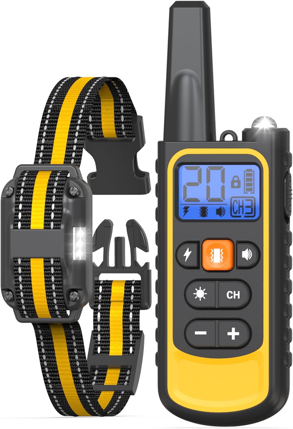 Shock Collar for Dogs, 3300FT Range Recharge Dog Training Collar, IP67 Waterproof E-Collar with Beep, Vibration, Shock, Flashlight – for Small, Medium, and Large Dogs（8-120lbs）